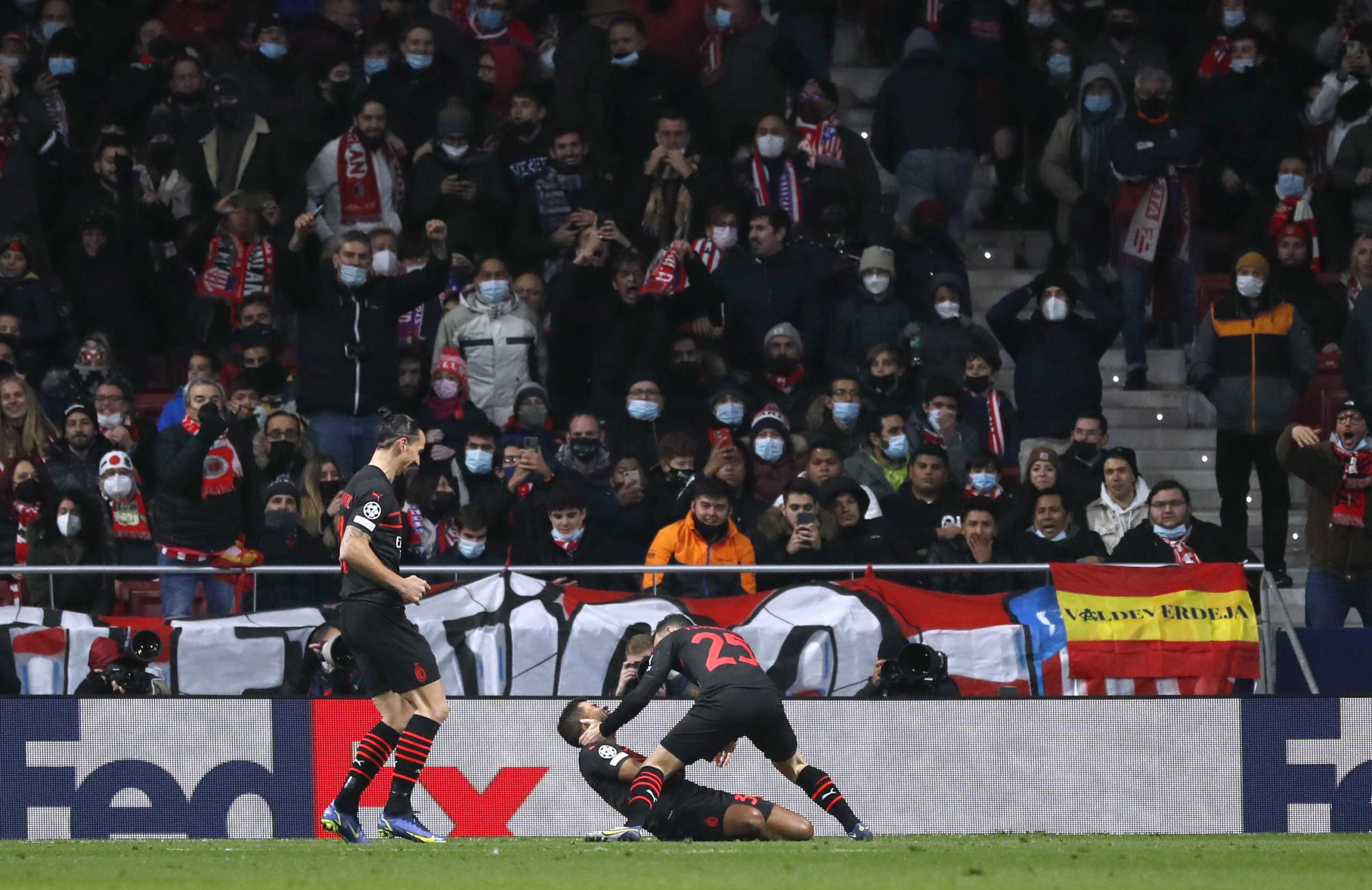 Soccer Football - Champions League - Group B - Atletico Madrid v AC Milan - Wanda Metropolitano, Madrid, Spain - November 24, 2021 AC Milan's Junior Messias celebrates scoring their first goal REUTERS