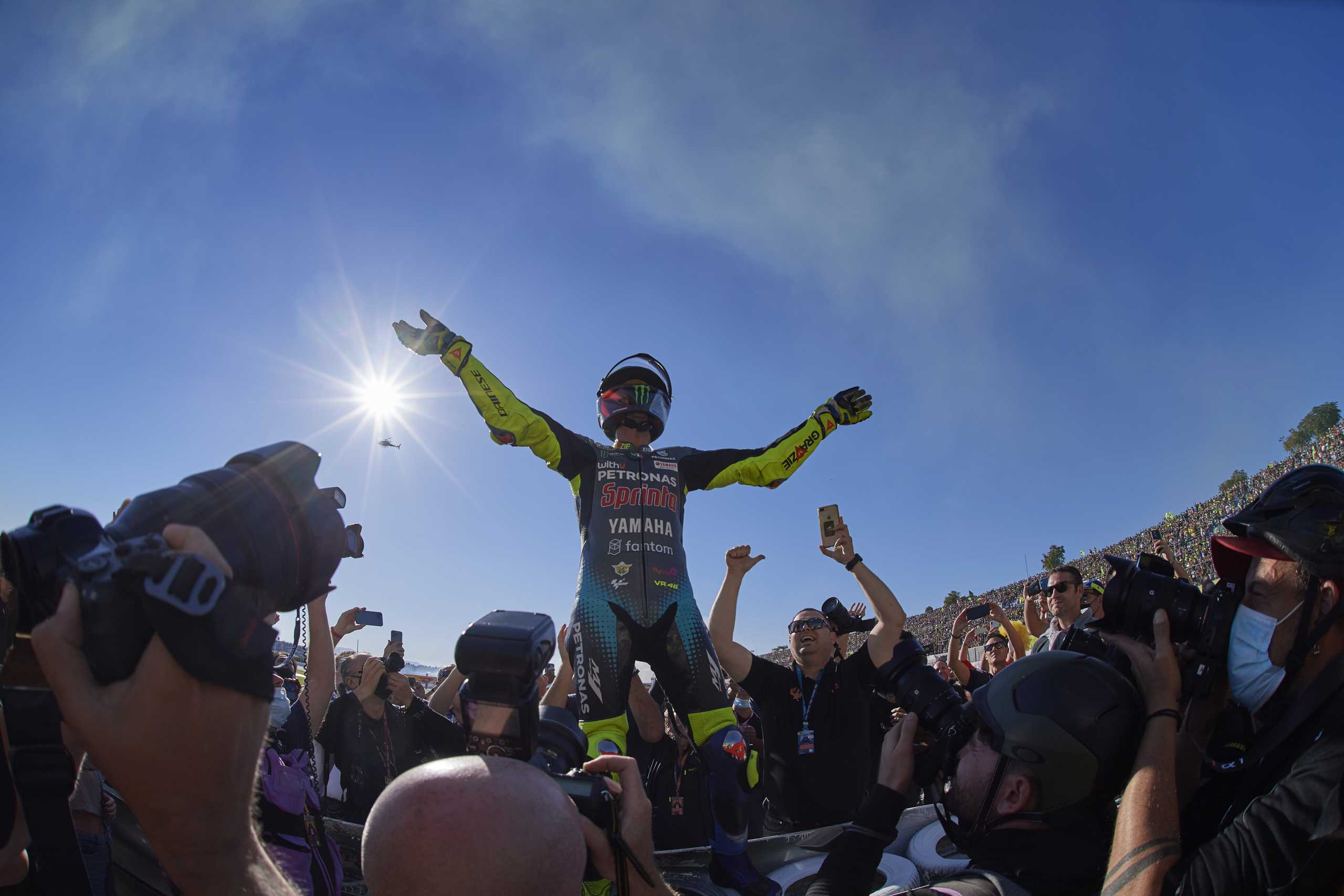MotoGP - Valencia Grand Prix - Circuit Ricardo Tormo, Cheste, Spain - November 14, 2021 Petronas Yamaha SRT's Valentino Rossi reacts after competing in his last ever race REUTERS