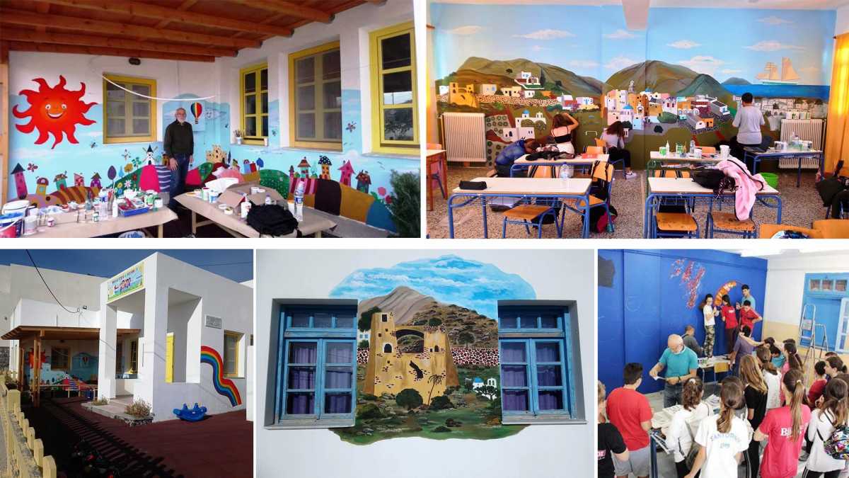 Καλλιτέχνης άλλαξε όψη σε σχολεία της Καβάλας και της Σαντορίνης – Οι τοίχοι έγιναν καμβάδες ζωγραφικής