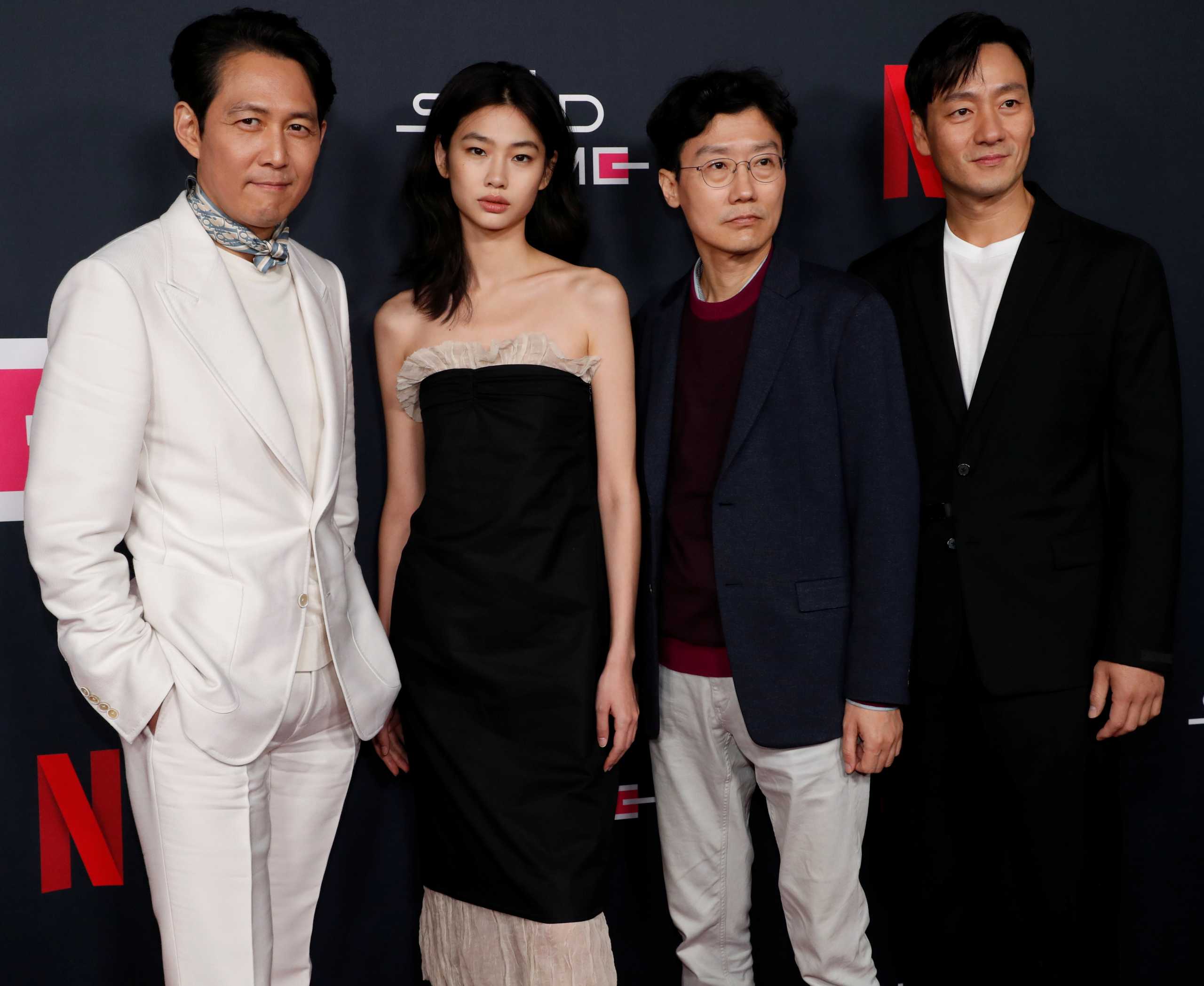 Lee Jung-jae, Jung Hoyeon, Hwang Dong-hyuk and Park Hae Soo attend a special event for the television series Squid Game in Los Angeles, California, U.S. November 8, 2021. REUTERS