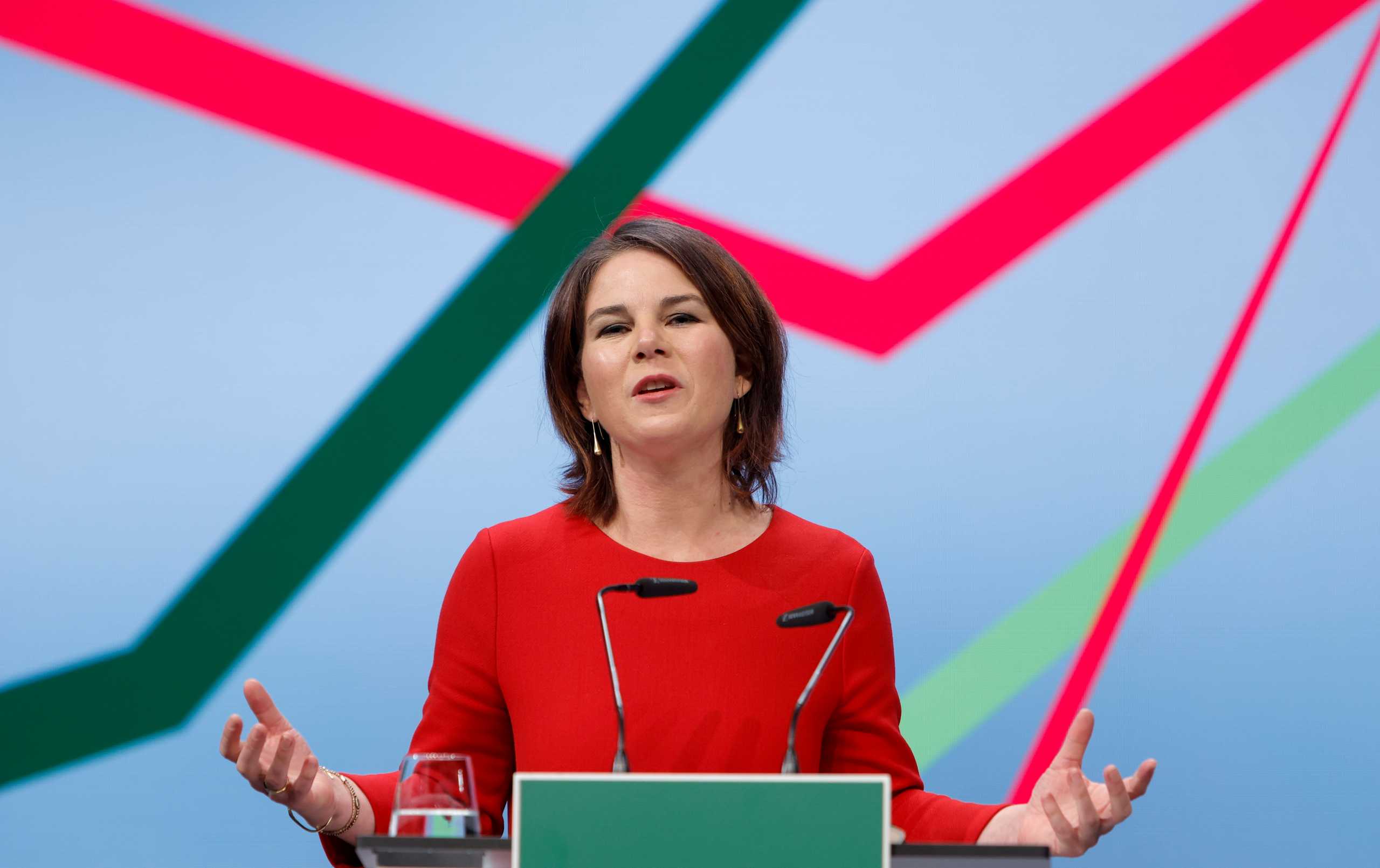 FILE PHOTO: Leader of the Greens party Annalena Baerbock speaks during a meeting after the presentation of the coalition deal of SPD, FDP and Greens parties, in Berlin, Germany November 25, 2021. REUTERS