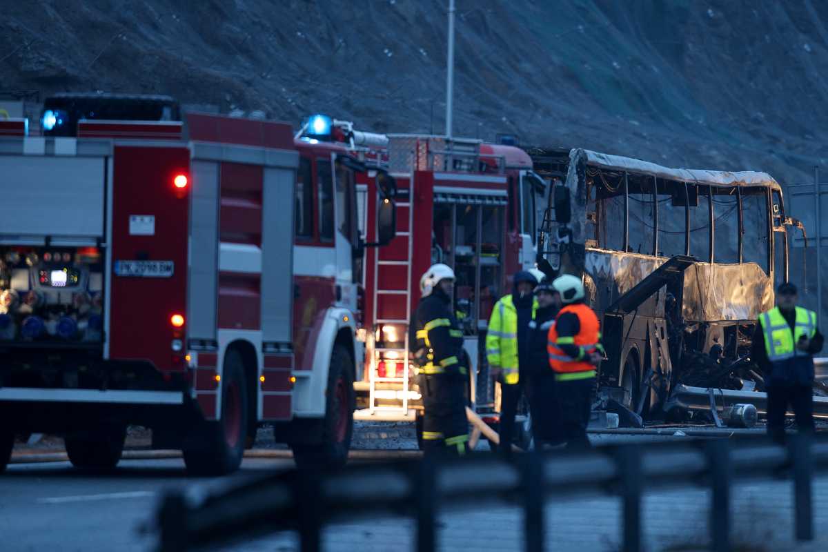 A view shows the site where a bus with North Macedonian plates caught fire on a highway, near the village of Bosnek, Bulgaria, November 23, 2021. REUTERS