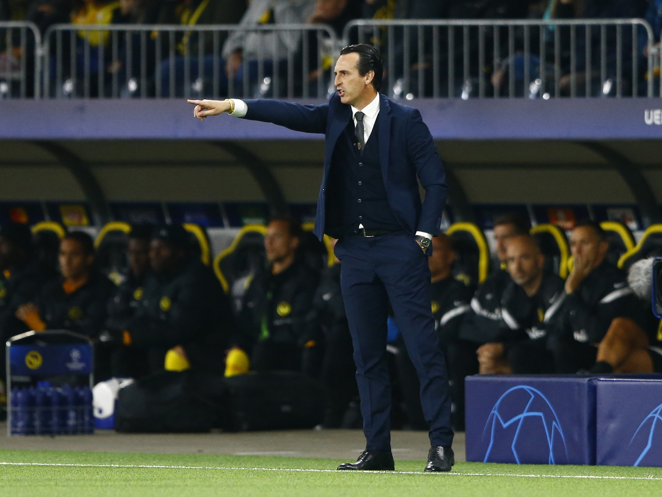 Soccer Football - Champions League - Group F - BSC Young Boys v Villarreal - Wankdorf Stadium, Bern, Switzerland - October 20, 2021 Villarreal coach Unai Emery reacts REUTERS
