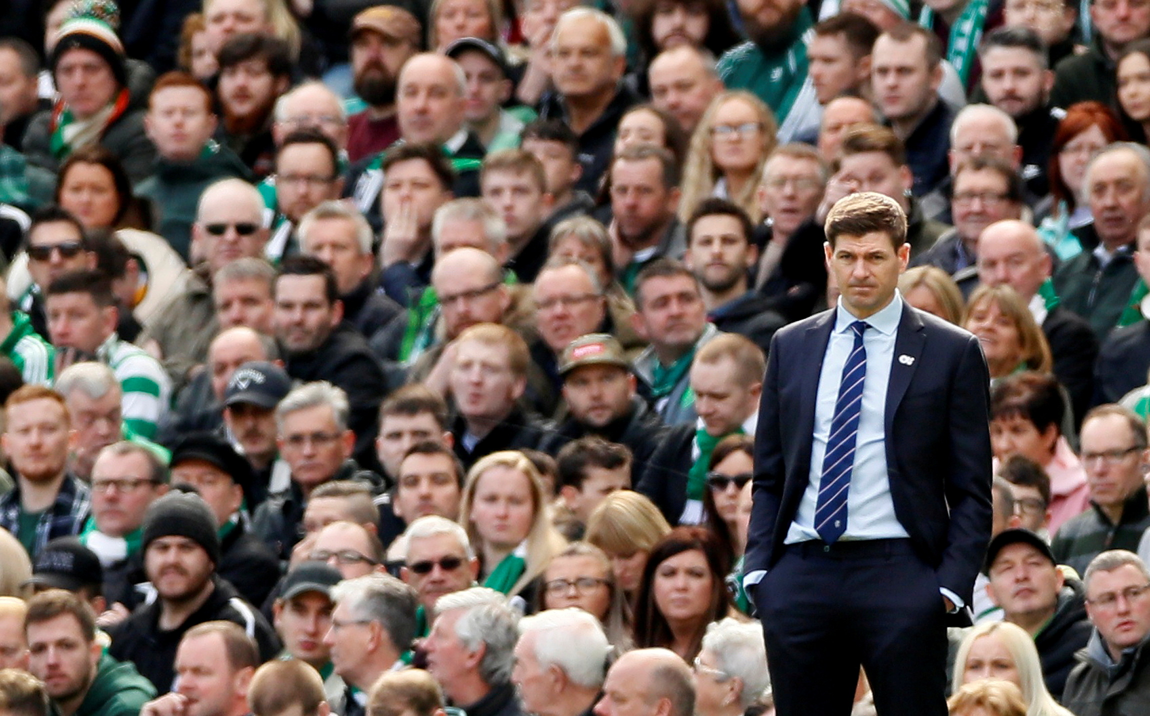 FILE PHOTO: Soccer Football - Scottish Premiership - Celtic v Rangers - Celtic Park, Glasgow, Britain - March 31, 2019  Rangers manager Steven Gerrard during the match   Action Images via Reuters