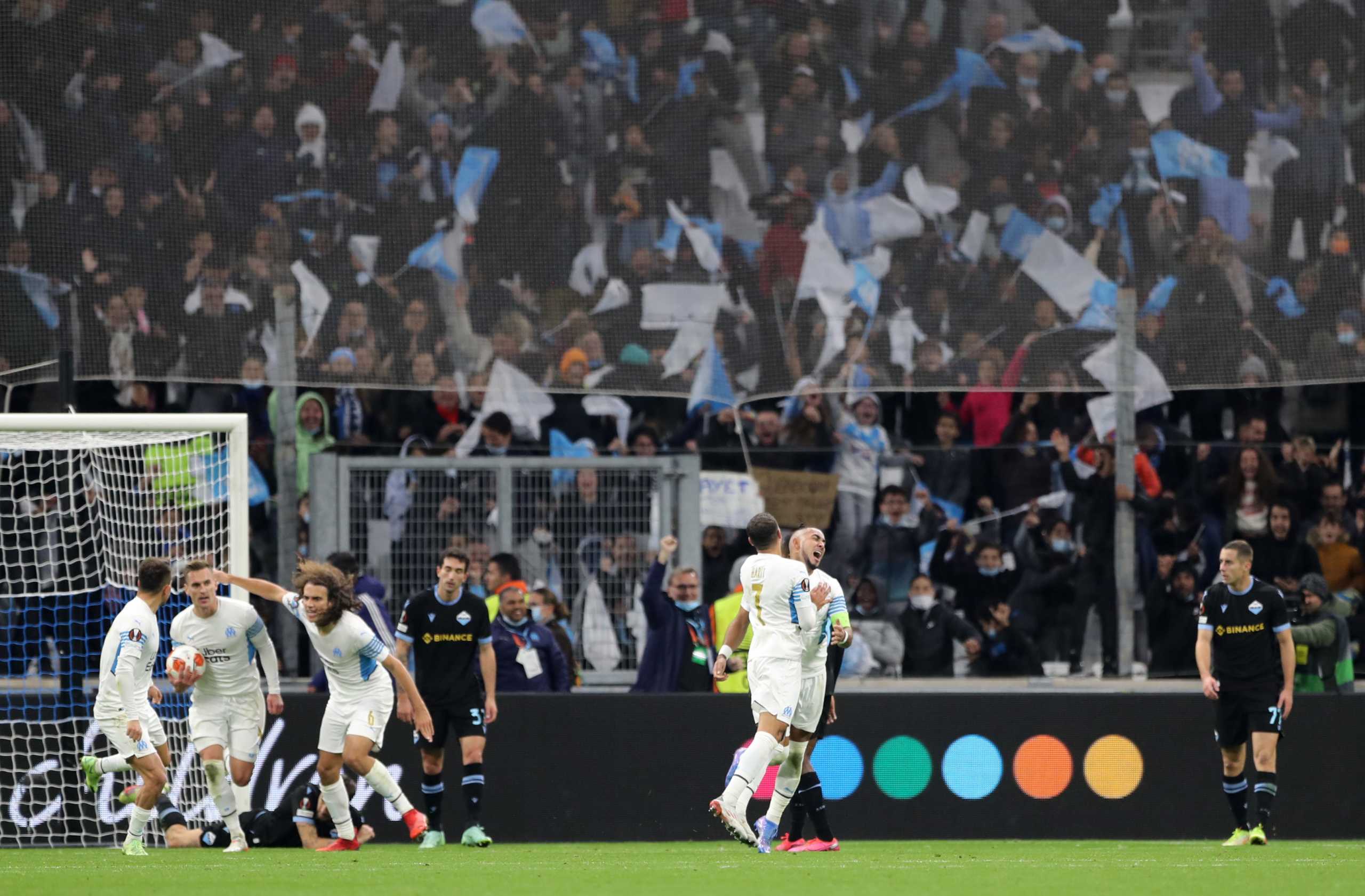 Soccer Football - Europa League - Group E - Olympique de Marseille v Lazio - Orange Velodrome, Marseille, France - November 4, 2021 Olympique de Marseille's Arkadiusz Milik remonstrates with referee Jose Maria Sanchez REUTERS