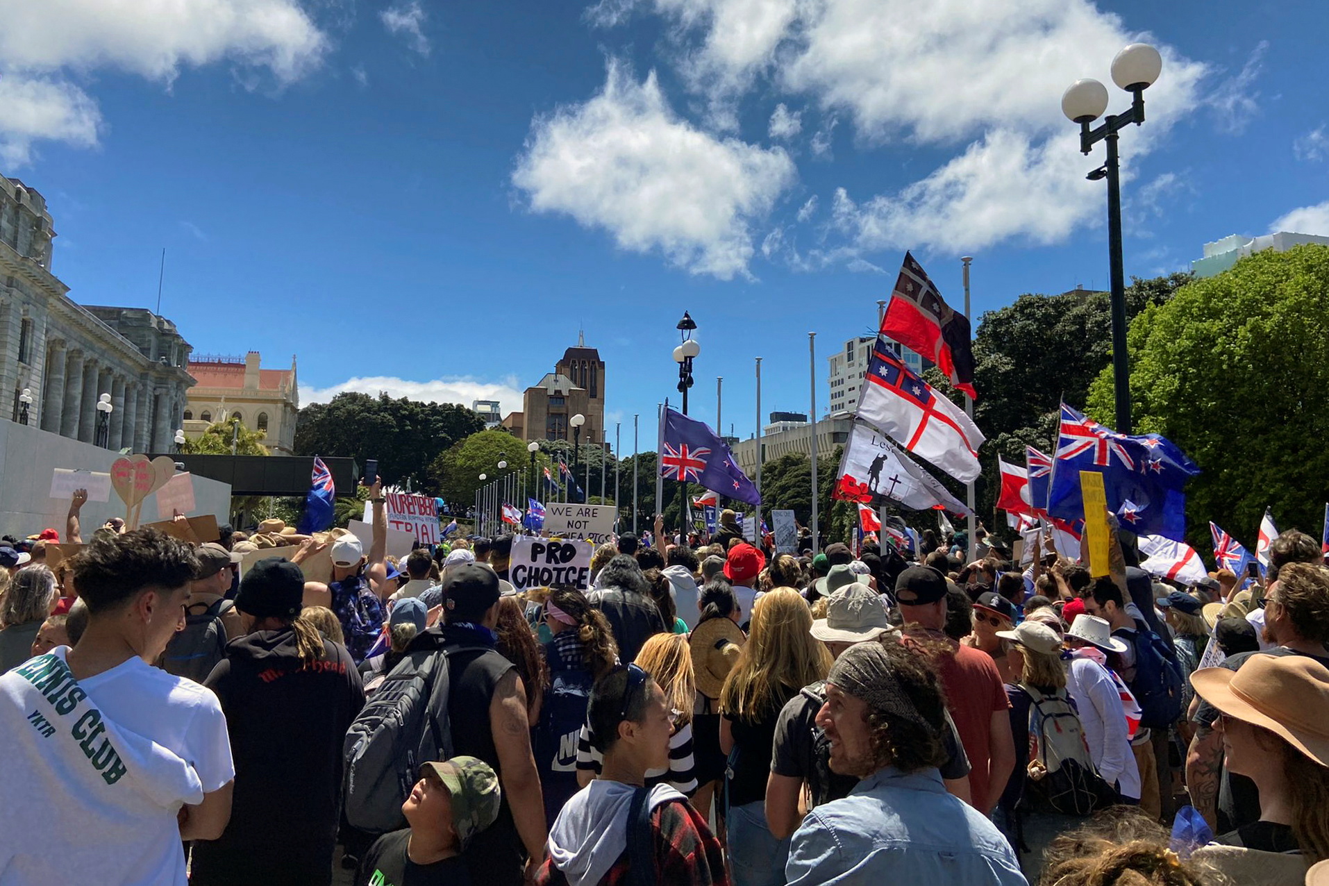 Protesters rally against coronavirus disease (COVID-19) restrictions and vaccine mandates in Wellington, New Zealand, November 9, 2021.  REUTERS