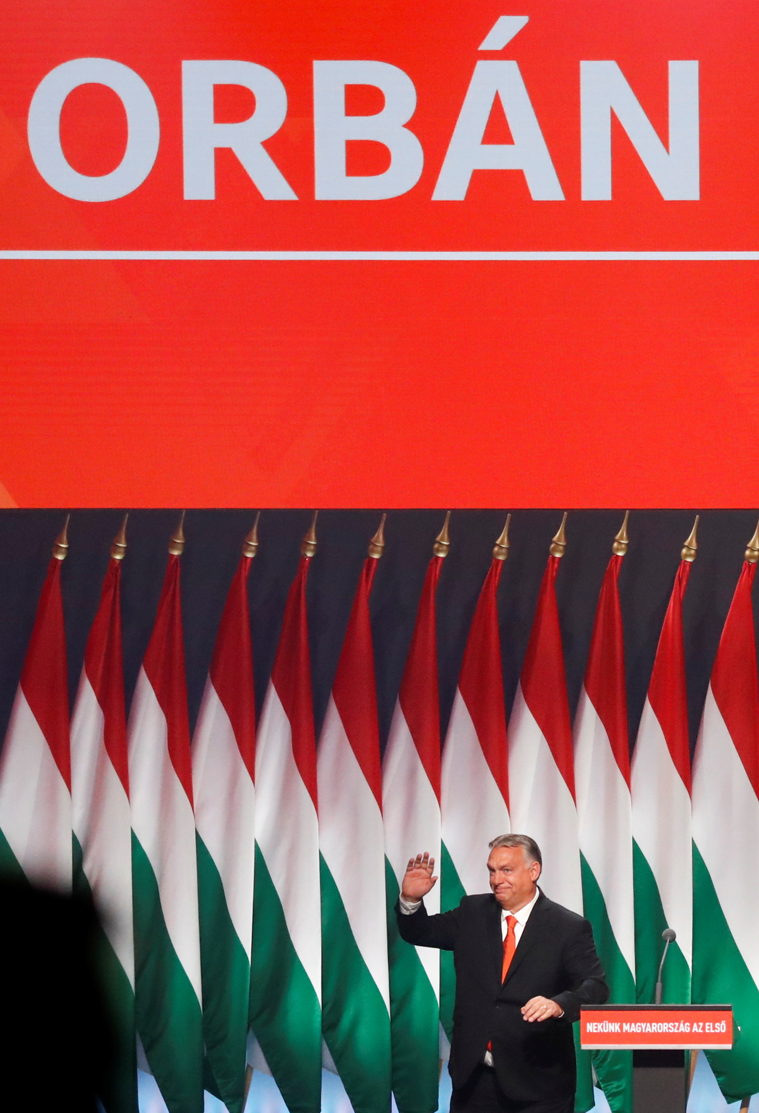Hungarian Prime Minister Viktor Orban gestures during the Fidesz party congress in Budapest, Hungary, November 14, 2021. REUTERS