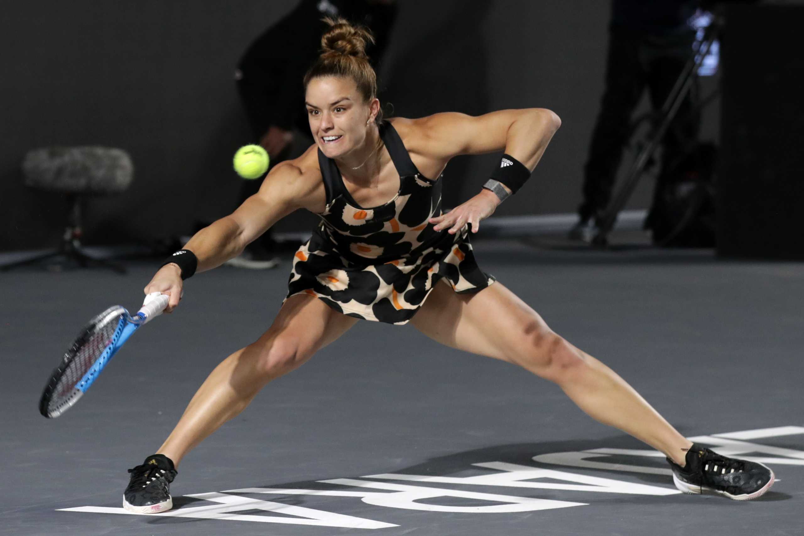 Tennis - WTA Tour Finals - Panamerican Tennis Center, Guadalajara, Mexico - November 15, 2021 Greece's Maria Sakkari in action during her group stage match against Belarus' Aryna Sabalenka REUTERS