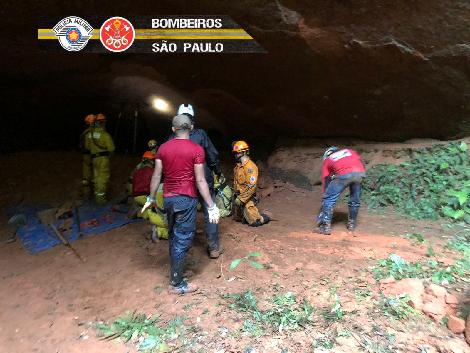 Rescue effort is carried out for firefighters who were buried during a training accident in Ribeirao Preto, Sao Paulo, Brazil, in this handout picture dated October 31, 2021. CORPO DE BOMBEIROS PMESP