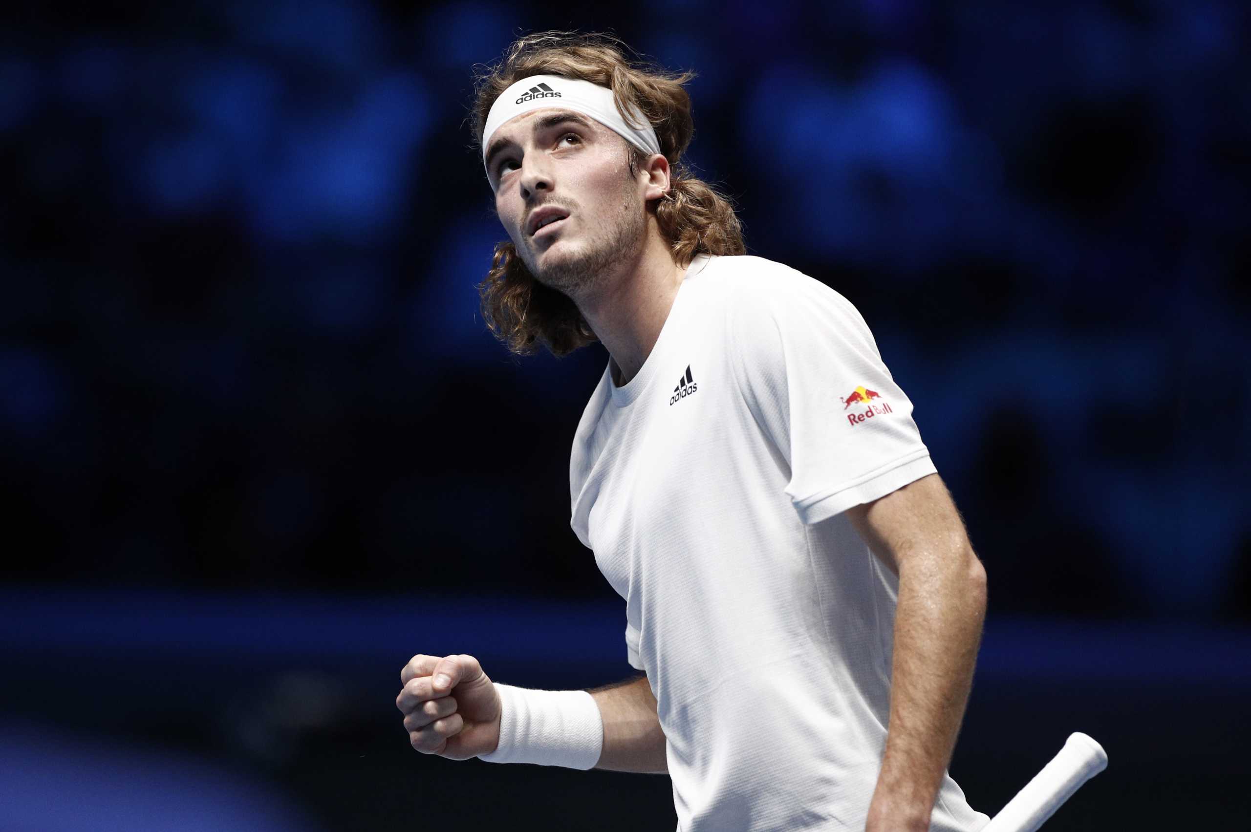Tennis - ATP Finals - Pala Alpitour, Turin, Italy - November 15, 2021 Greece's Stefanos Tsitsipas reacts during his group stage match against Russia's Andrey Rublev REUTERS