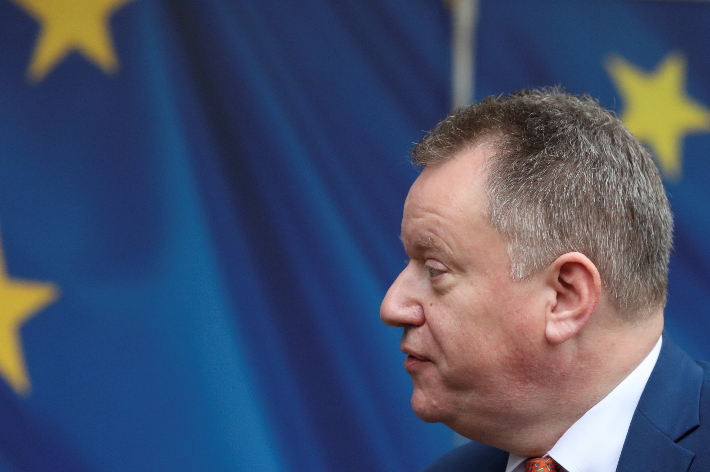 British Brexit Minister David Frost speaks to the media ahead of a meeting with European Commission Vice-President Maros Sefcovic in Brussels, Belgium November 19, 2021. REUTERS