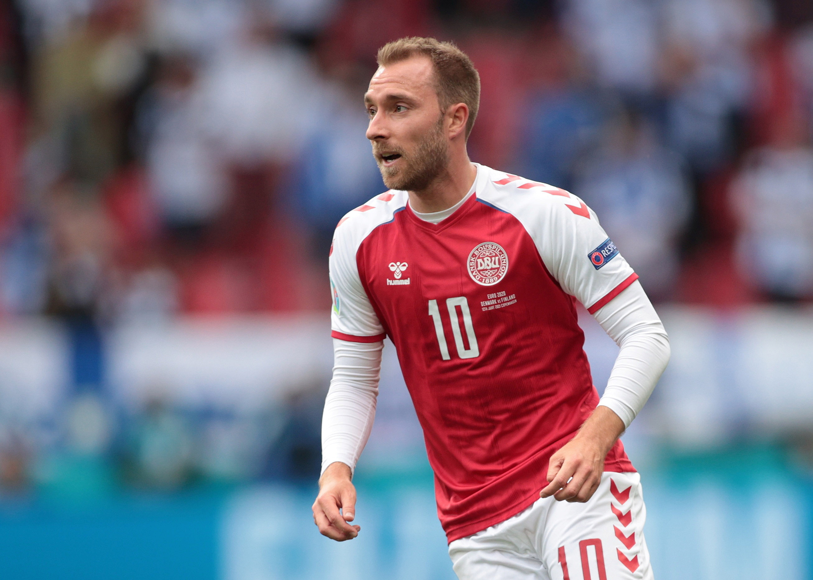 FILE PHOTO: Soccer Football - Euro 2020 - Group B - Denmark v Finland - Parken Stadium, Copenhagen, Denmark - June 12, 2021 Denmark's Christian Eriksen during the match Pool via REUTERS