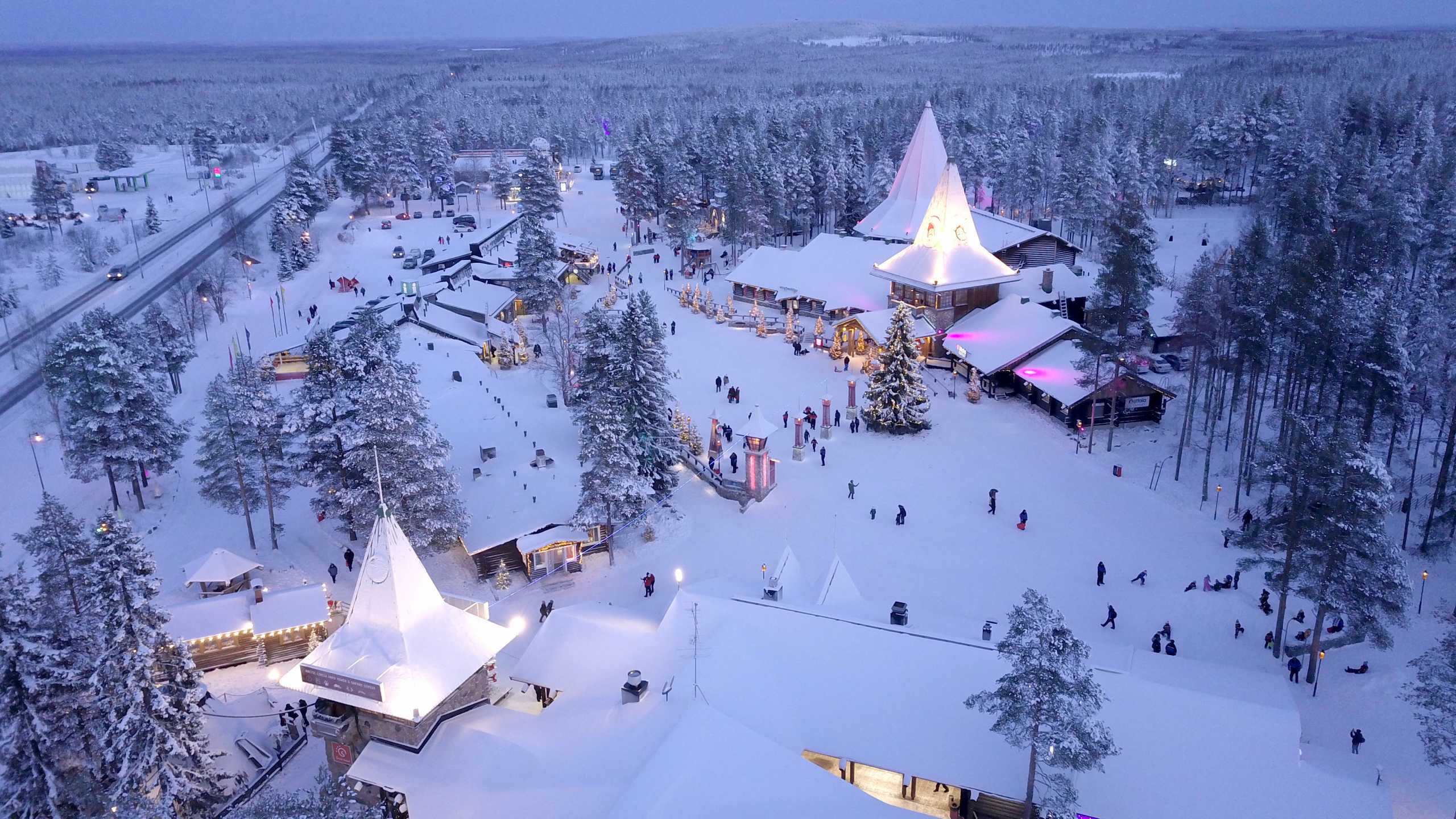 An aerial view shows the Santa Claus Village in the Arctic Circle near Rovaniemi, Finland, December 3, 2021. Picture taken December 3, 2021. Picture taken with a drone. REUTERS