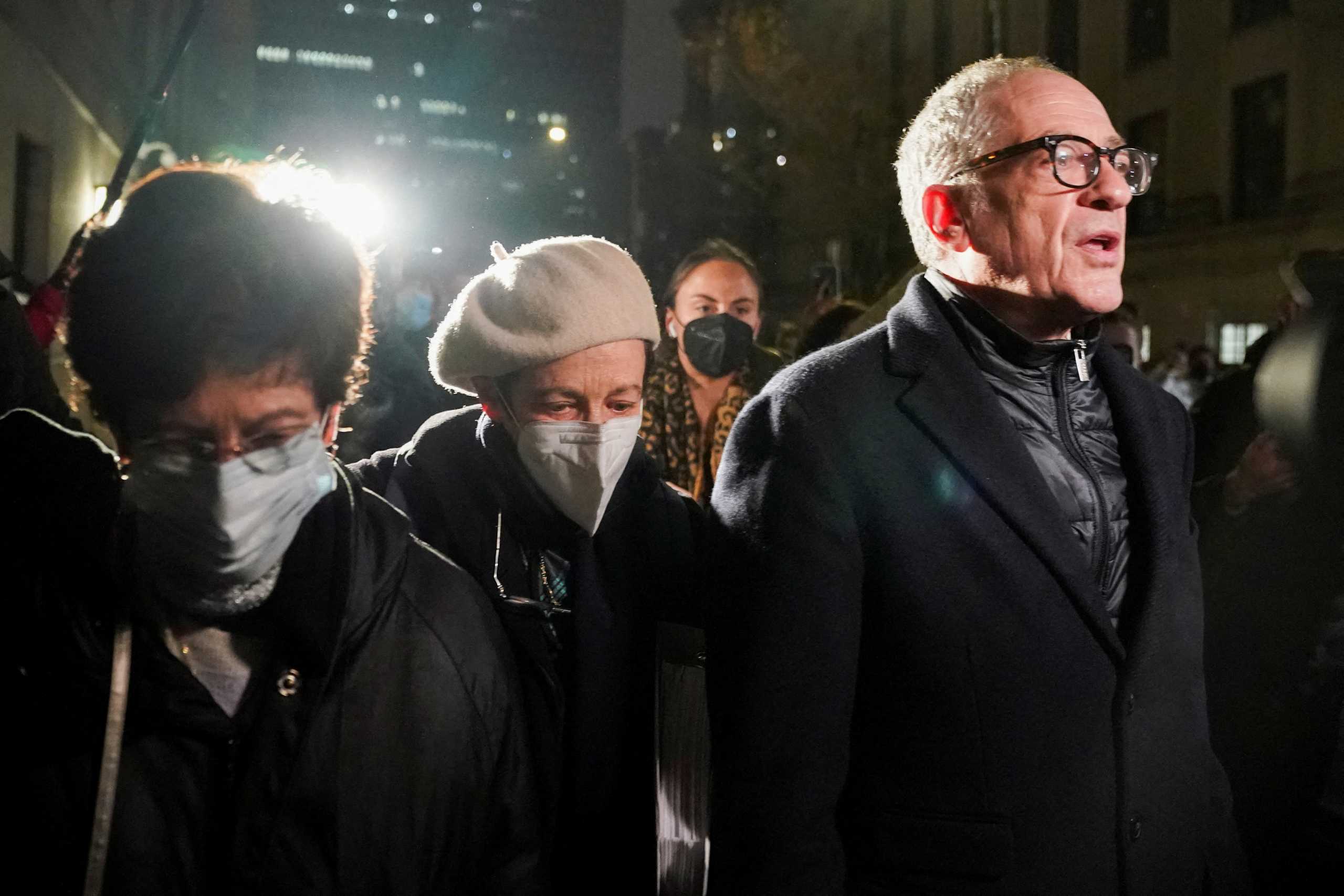 Kevin Maxwell, Isabel Maxwell and Christine Maxwell , brother and sisters of Ghislaine Maxwell, walk outside the courtroom after the guilty verdict in the sex abuse trial of Jeffrey Epstein associate Ghislaine Maxwell in New York City, U.S., December 29, 2021. REUTERS