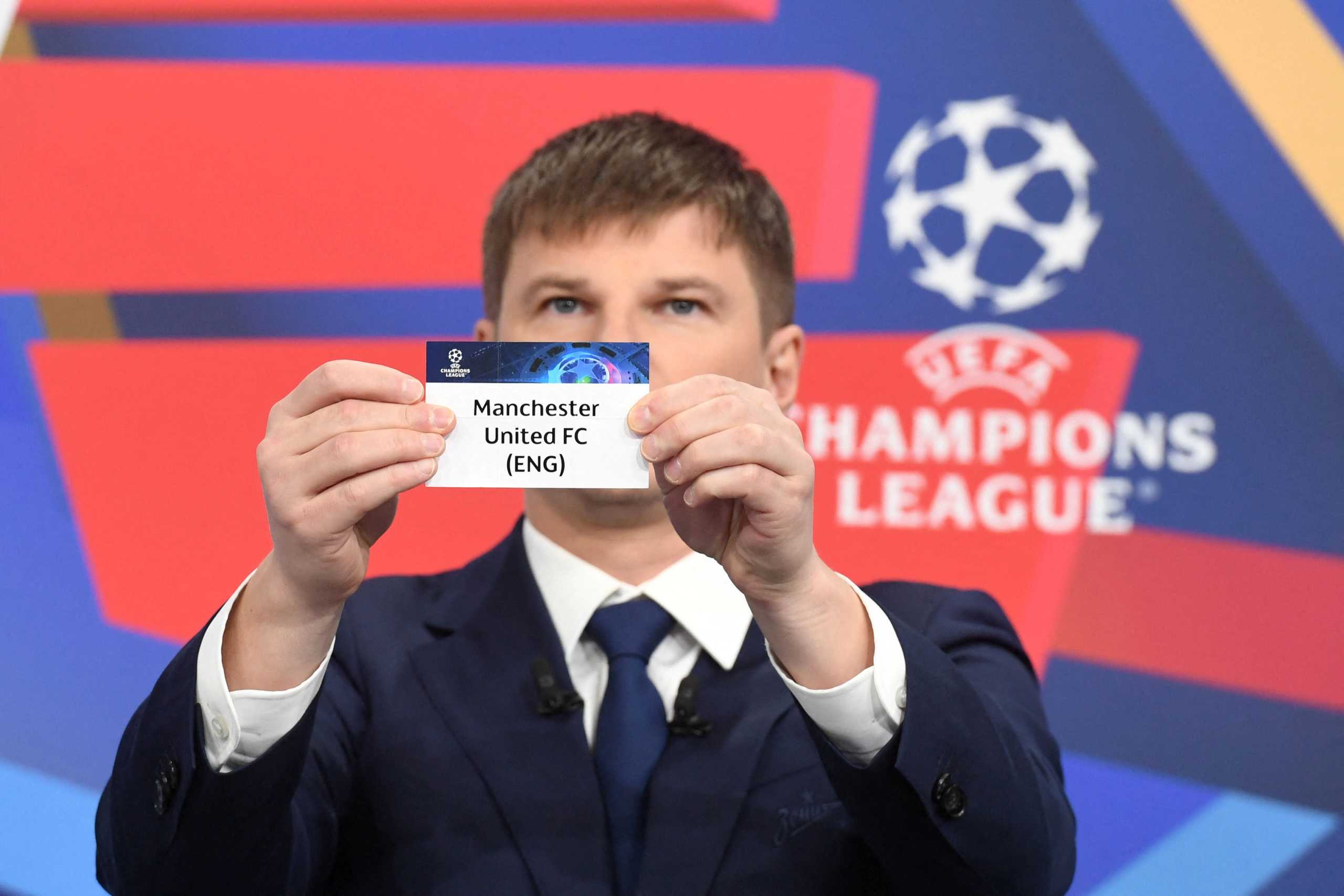 Soccer Football - Champions League - Round of 16 Draw - Nyon, Switzerland - December 13, 2021 Andrey Arshavin draws out the card of Manchester United during the UEFA Champions League 2021