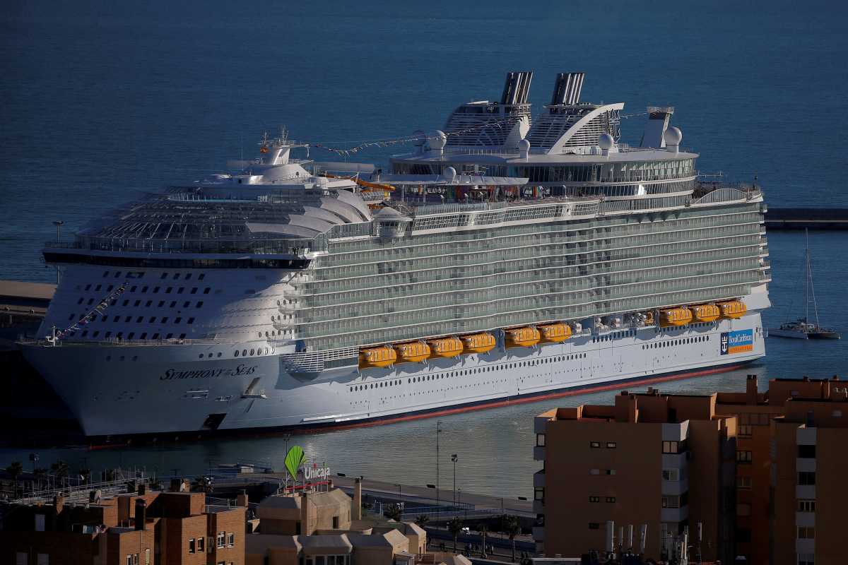 FILE PHOTO: A view of the world's largest cruise ship of Royal Caribbean Cruises, the 362-metre-long Symphony of the Seas, during its world presentation ceremony, berthed at a port in Malaga, Spain March 27, 2018. REUTERS