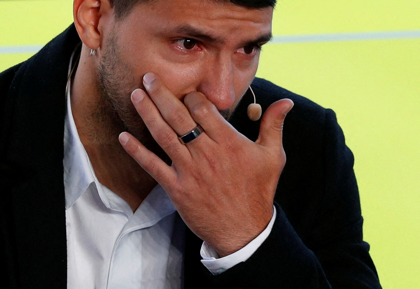 Soccer Football - FC Barcelona - Sergio Aguero Press Conference - Camp Nou, Barcelona, Spain - December 15, 2021 FC Barcelona's Sergio Aguero reacts after announcing his retirement from football during the press conference REUTERS