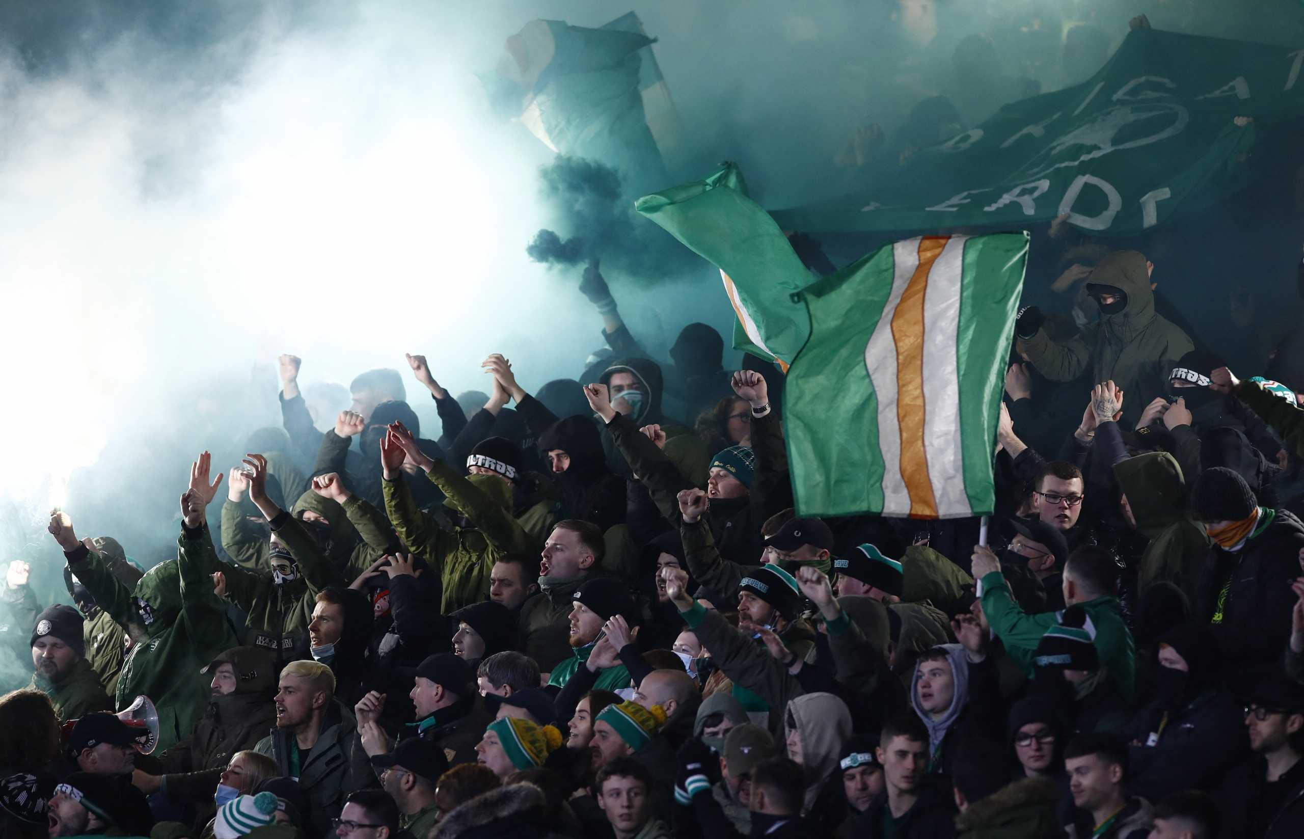 Soccer Football - Scottish League Cup Final - Hibernian v Celtic - Hampden Park, Glasgow, Scotland, Britain - December 19, 2021  Celtic fans in the stands Action Images via Reuters