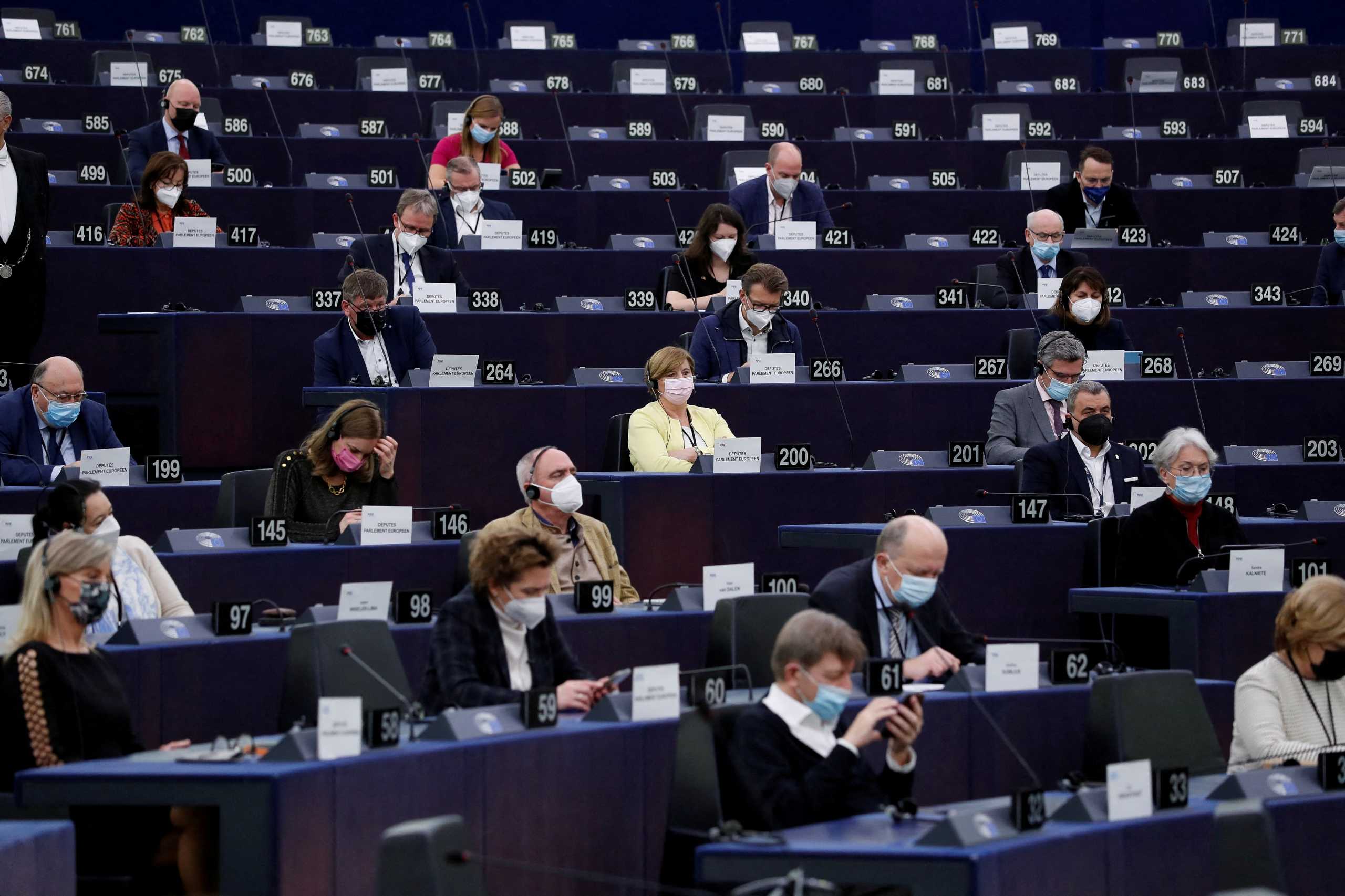 Members of the European Parliament listen to Alexei Navalny's daughter Daria Navalnaya during the award ceremony of the Sakharov Prize at the European Parliament in Strasbourg, France, December 15, 2021. Julien Warnand