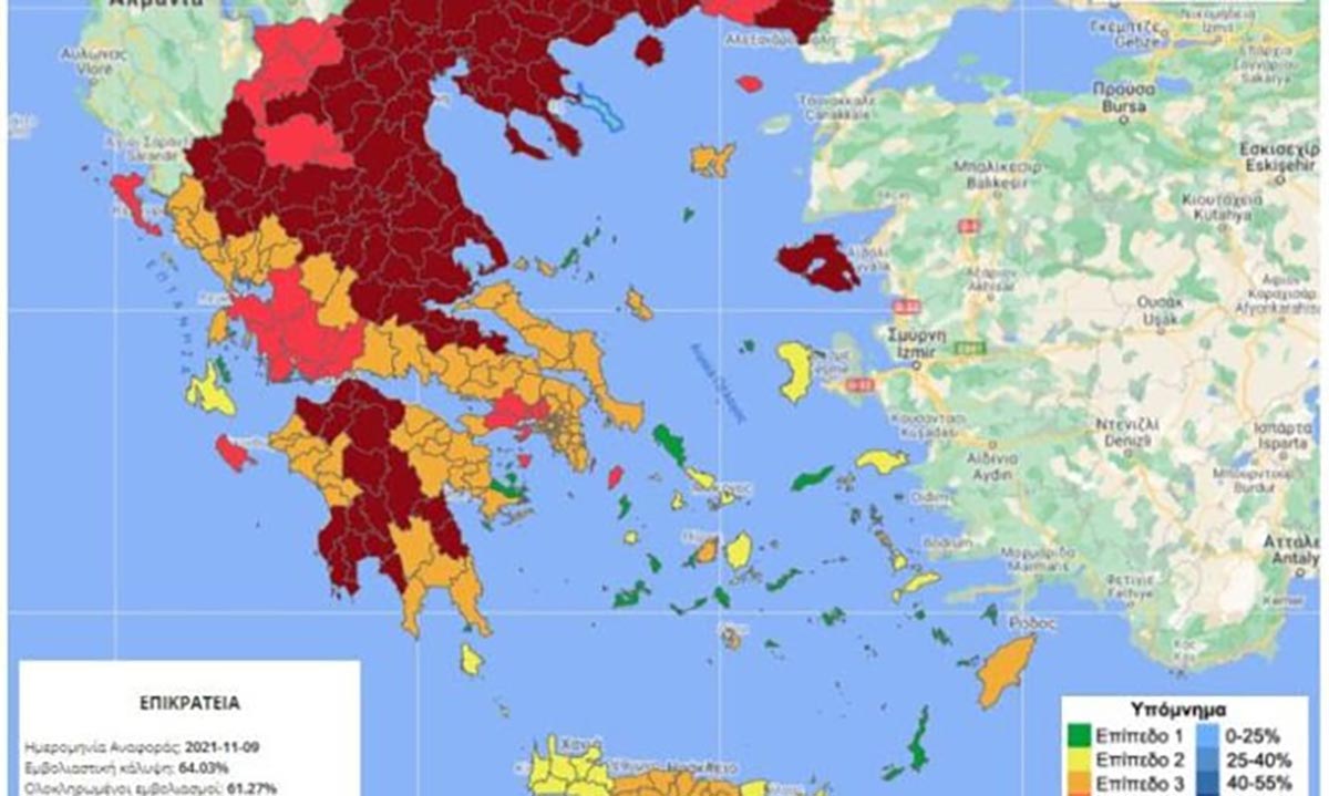 Επιδημιολογικός Χάρτης: Στο «βαθύ κόκκινο» η Λακωνία και ακόμη 25 περιοχές