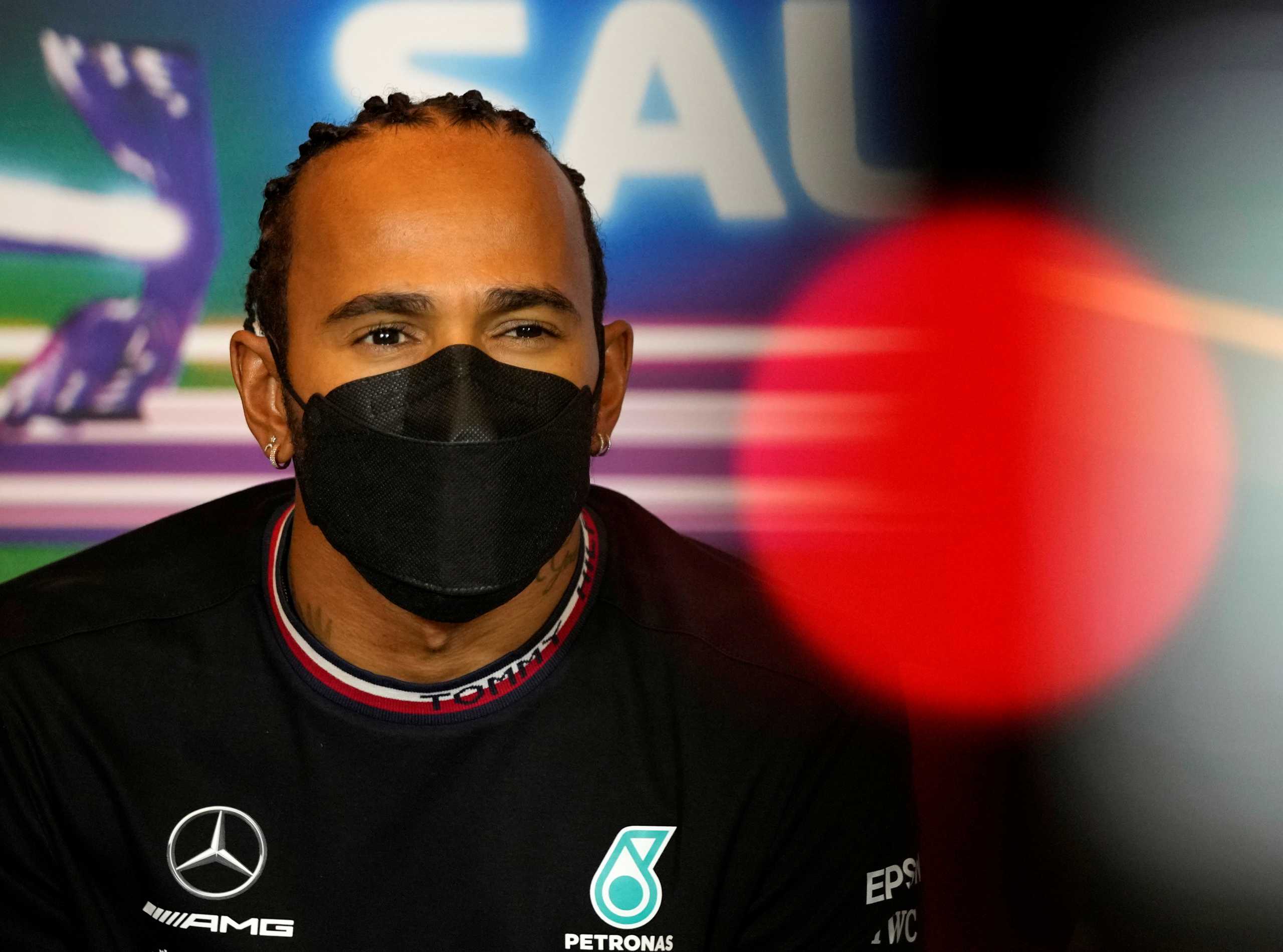 Formula One F1- Saudi Arabian Grand Prix - Jeddah Corniche Circuit, Jeddah, Saudi Arabia - December 2, 2021 Mercedes' Lewis Hamilton during the press conference Hassan Ammar