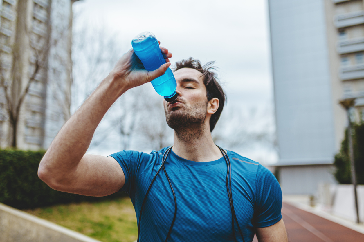 Man exercising and lives healthy life.