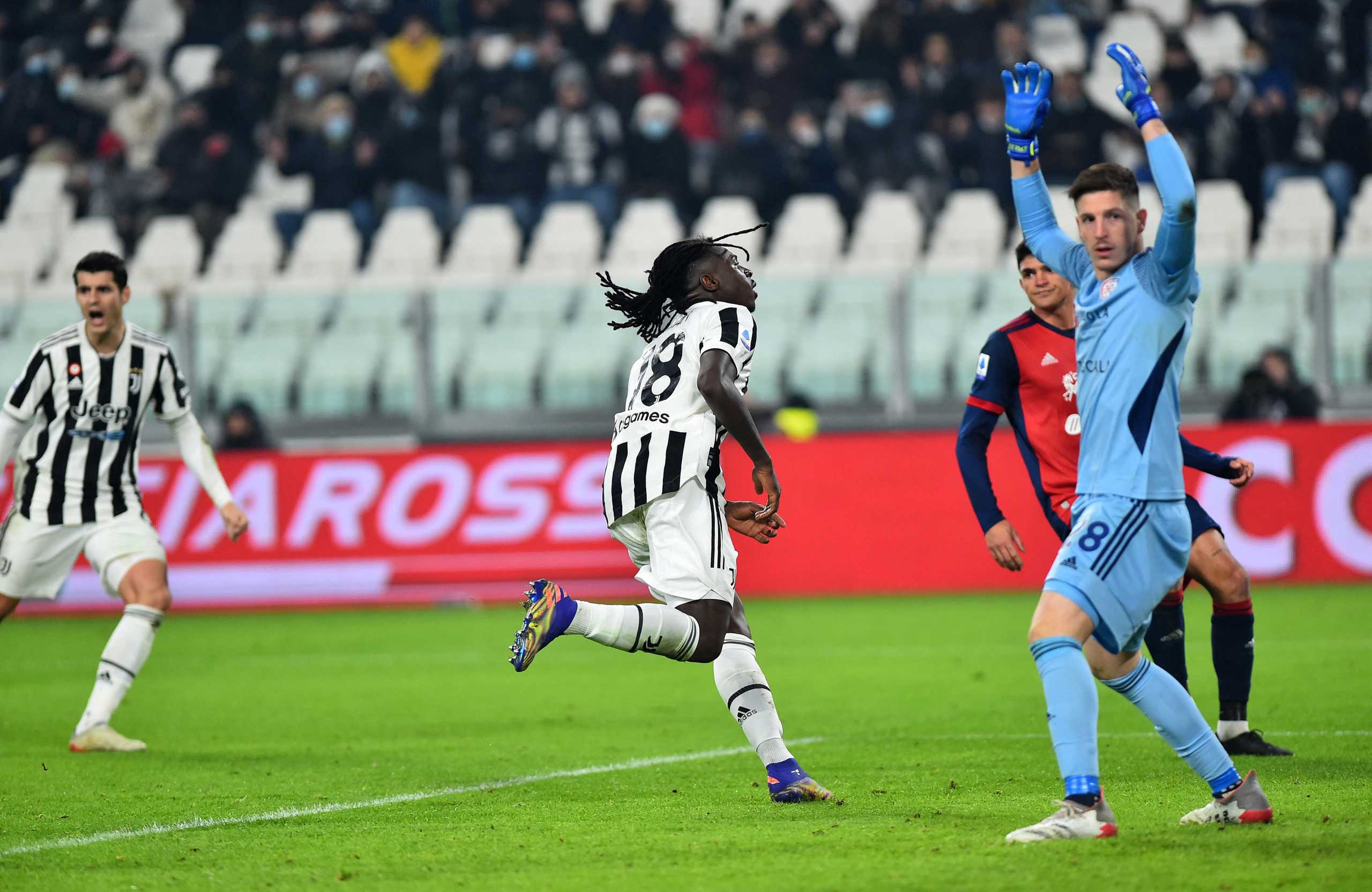Soccer Football - Serie A - Juventus v Cagliari - Allianz Stadium, Turin, Italy - December 21, 2021 Juventus' Moise Kean celebrates scoring their first goal REUTERS