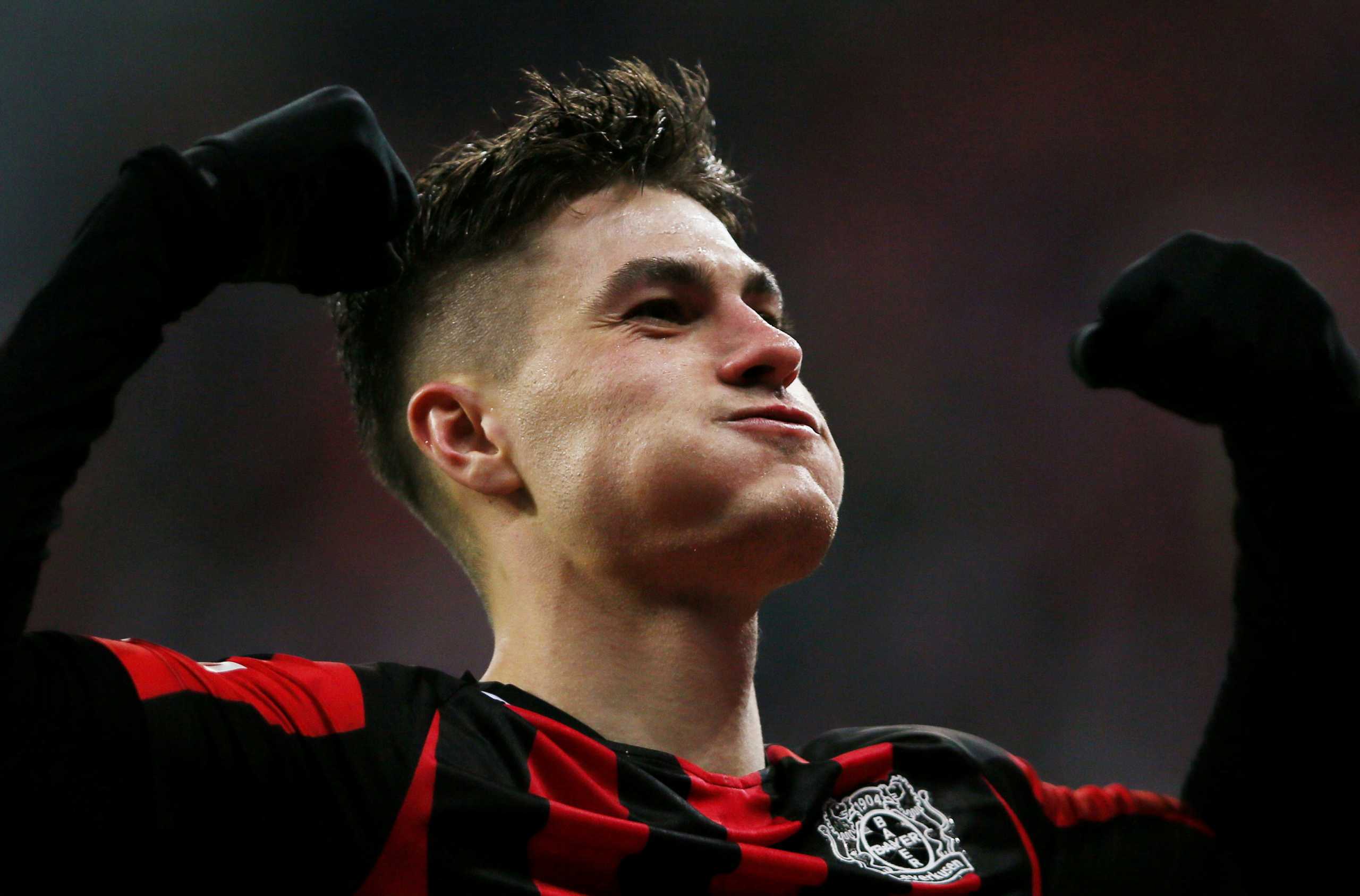 Soccer Football - Bundesliga - Bayer Leverkusen v Greuther Fuerth - BayArena, Leverkusen, Germany - December 4, 2021 Bayer Leverkusen's Patrik Schick celebrates scoring their fourth goal REUTERS
