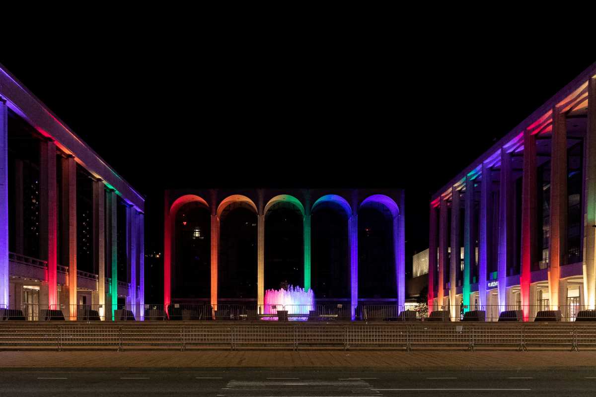 FILE PHOTO: The Metropolitan Opera House is illuminated with a rainbow flag in support of the LGBT community, prior to the 51st anniversary of the Stonewall Uprising, in Manhattan, New York, U.S. June 27, 2020.  REUTERS