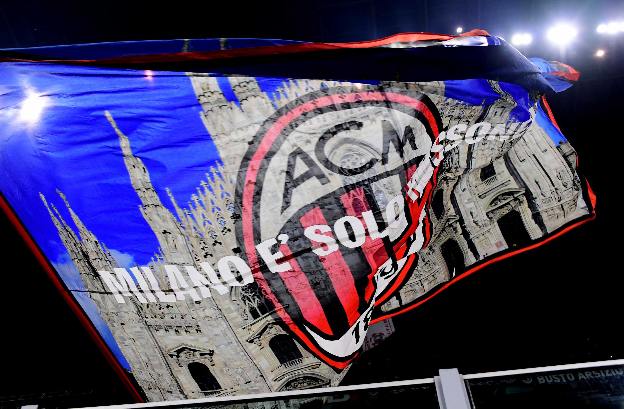Soccer Football - Champions League - Group B - AC Milan v Liverpool - San Siro, Milan, Italy - December 7, 2021  AC Milan flag is seen before the match REUTERS