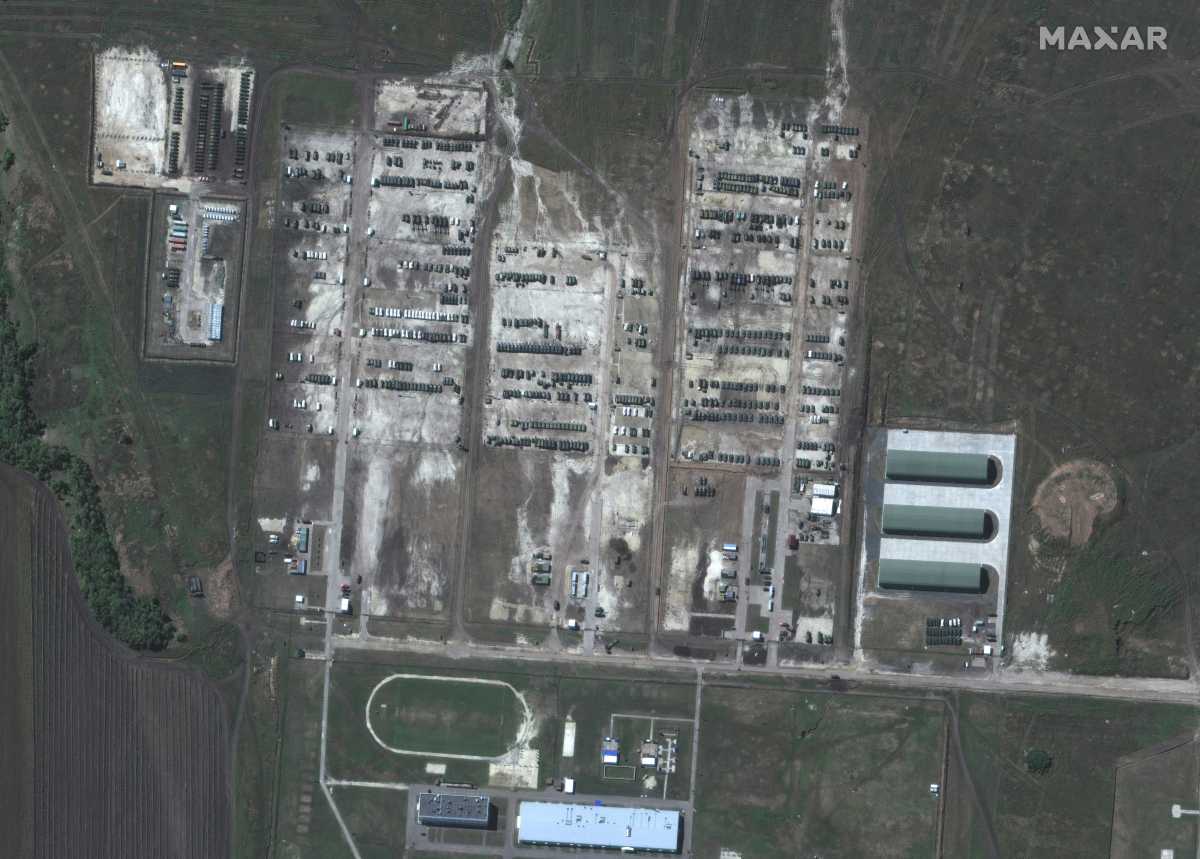 A satellite image shows Russian forces in Soloti, Russia, September 7, 2021. Picture taken September 7, 2021. Satellite Image ©2021 Maxar Technologies
