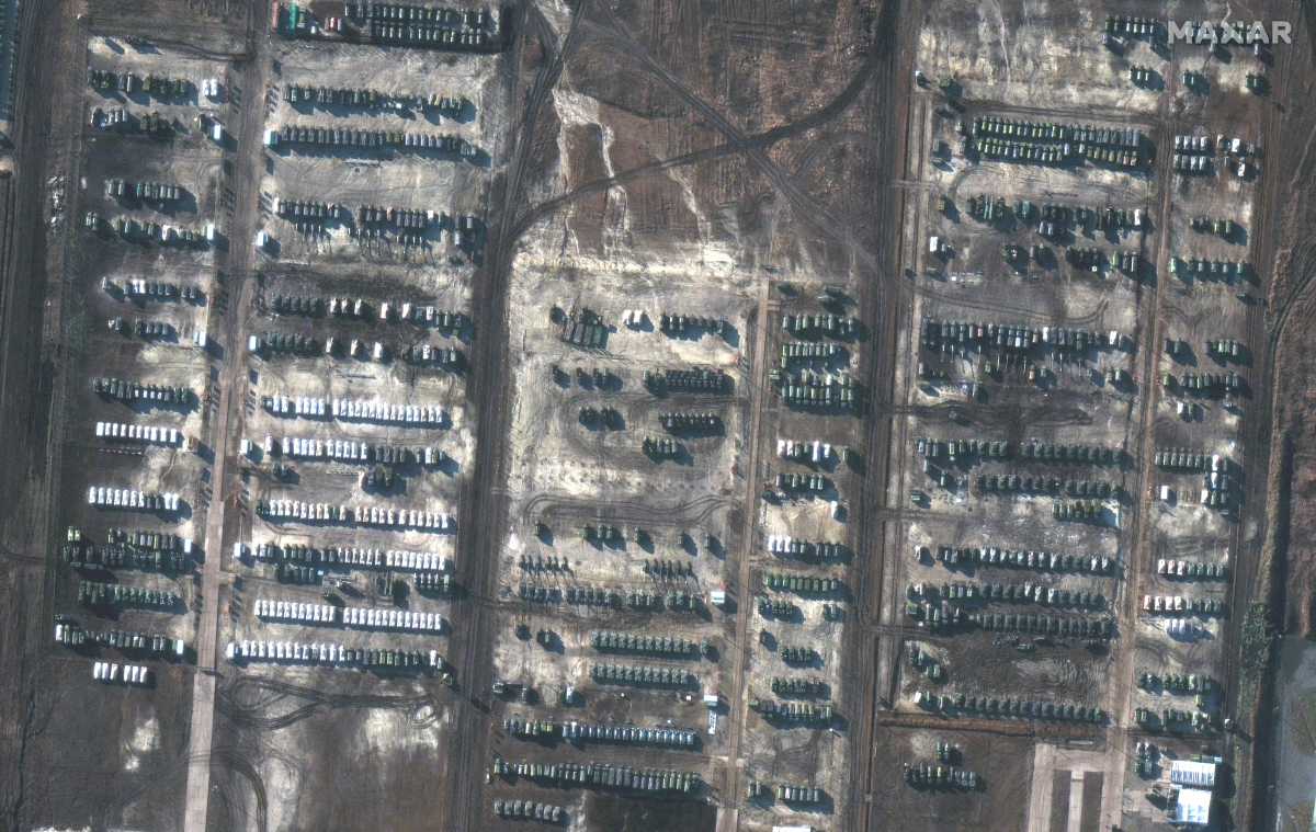 A satellite image shows Russian forces in Soloti, Russia, December 5, 2021. Picture taken December 5, 2021. Satellite Image ©2021 Maxar Technologies