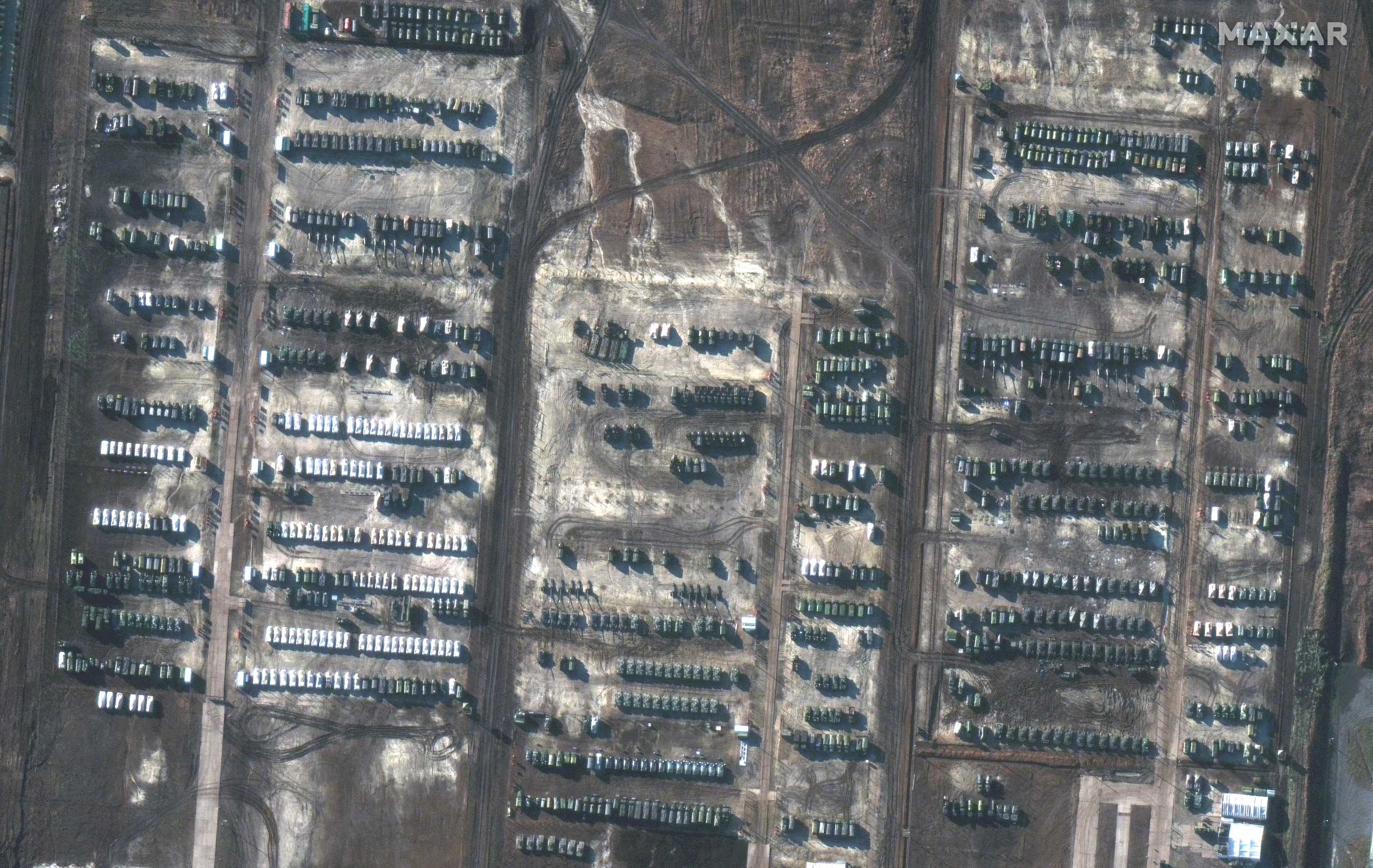 A satellite image shows Russian forces in Soloti, Russia, December 5, 2021. Picture taken December 5, 2021. Satellite Image ©2021 Maxar Technologies