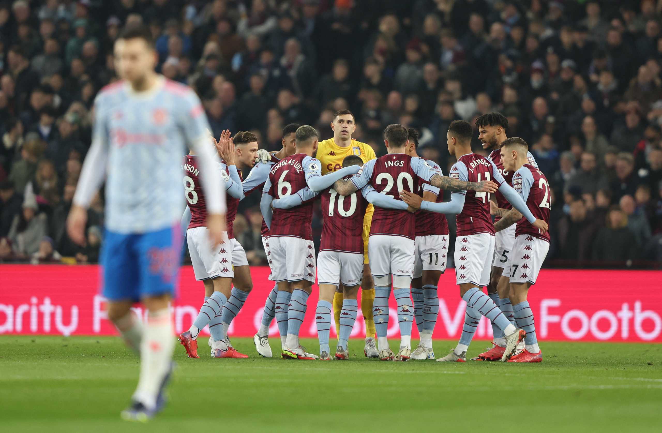 Soccer Football - Premier League - Aston Villa v Manchester United - Villa Park, Birmingham, Britain - January 15, 2022  Aston Villa players huddle before the match REUTERS
