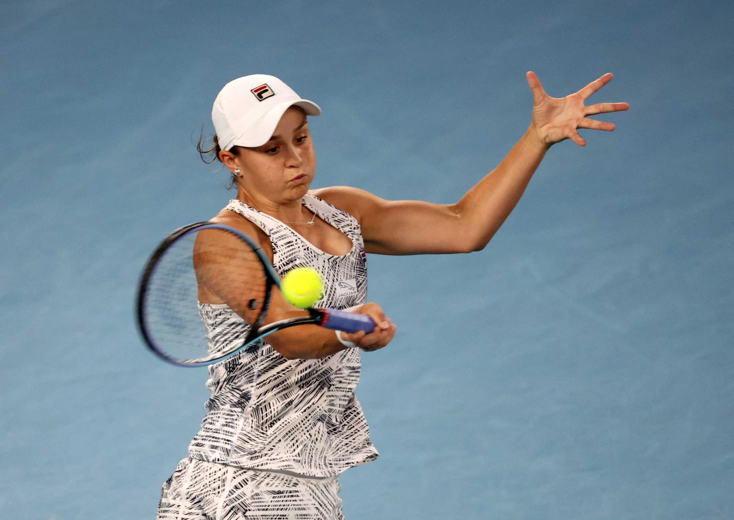 Tennis - Australian Open - Melbourne Park, Melbourne, Australia - January 27, 2022  Australia's Ashleigh Barty in action during her semi final match against Madison Keys of the U.S. REUTERS