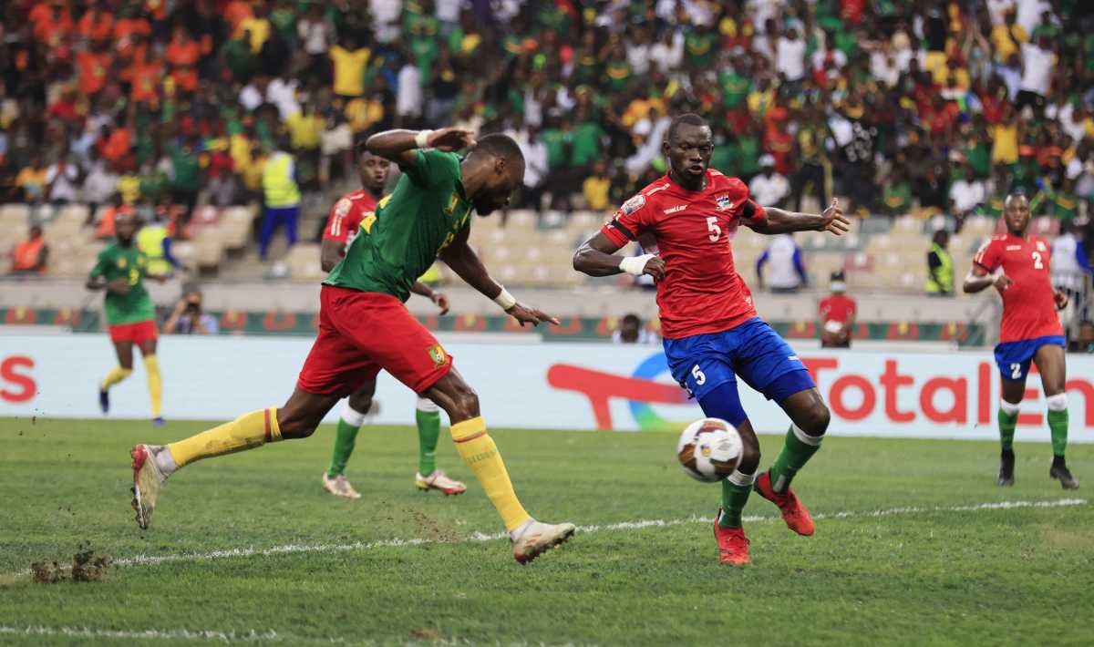 Soccer Football - Africa Cup of Nations -  Quarter Final - Gambia v Cameroon - Stade de Japoma, Douala, Cameroon - January 29, 2022 Cameroon's Karl Toko-Ekambi scores their second goal REUTERS