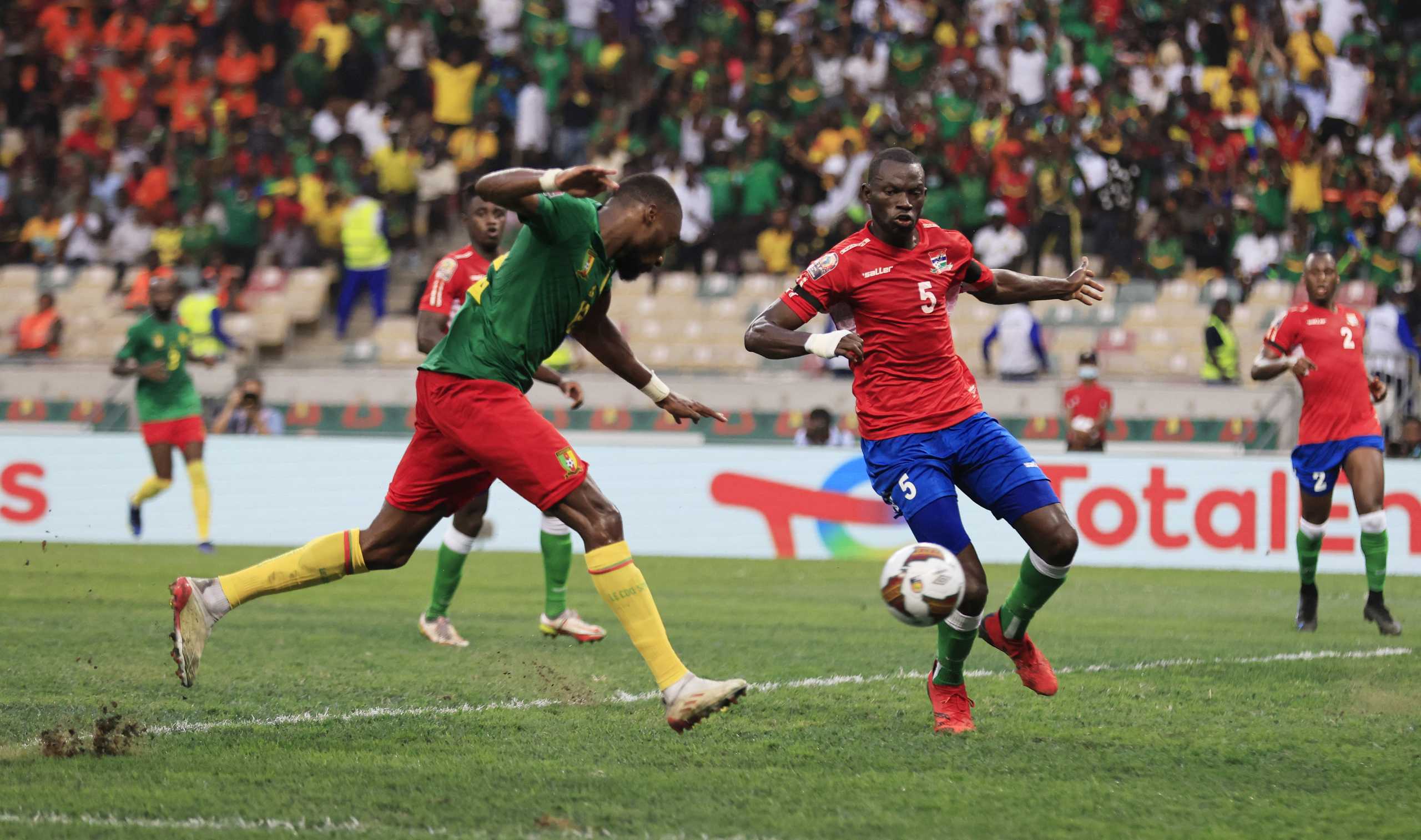 Soccer Football - Africa Cup of Nations -  Quarter Final - Gambia v Cameroon - Stade de Japoma, Douala, Cameroon - January 29, 2022 Cameroon's Karl Toko-Ekambi scores their second goal REUTERS