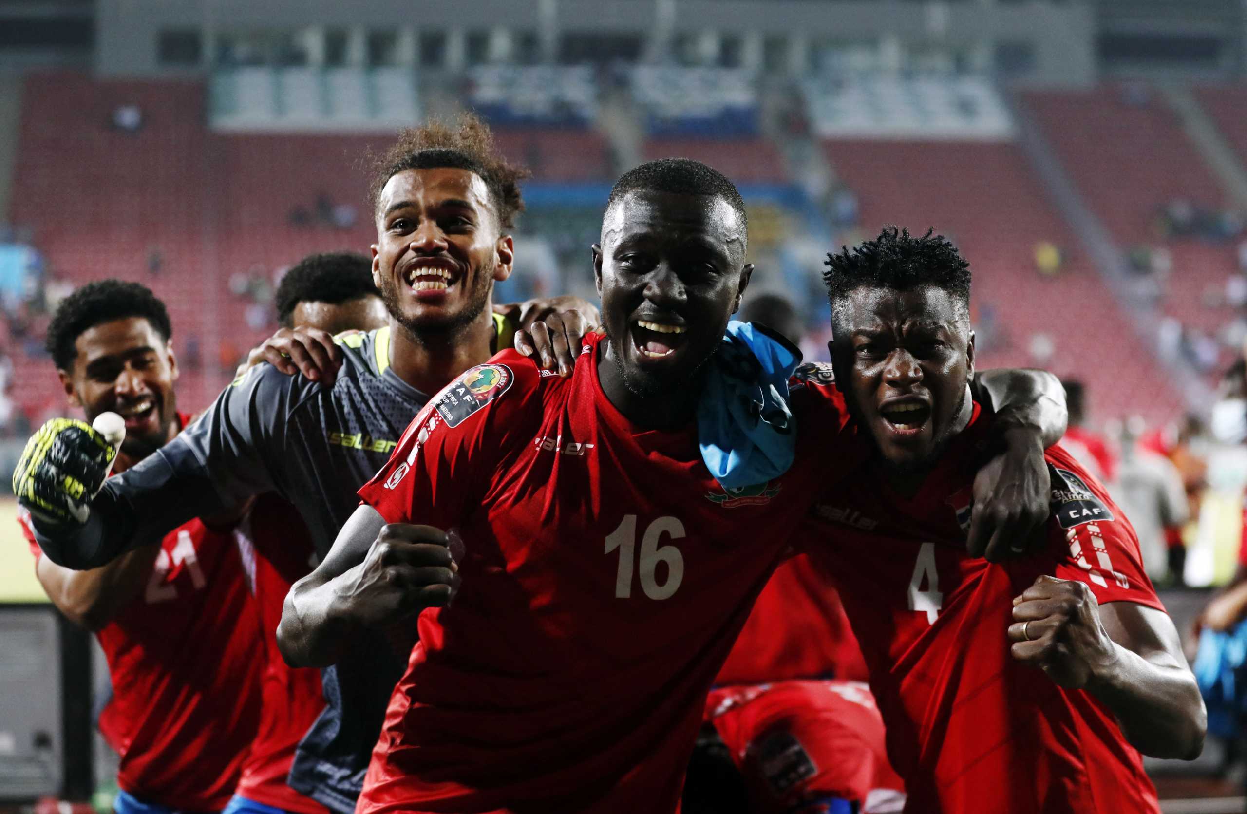 Soccer Football - Africa Cup of Nations - Group F - Gambia v Tunisia - Limbe Omnisport Stadium, Limbe, Cameroon - January 20, 2022 Gambia's Mohammed Mbye with teammates after the match REUTERS
