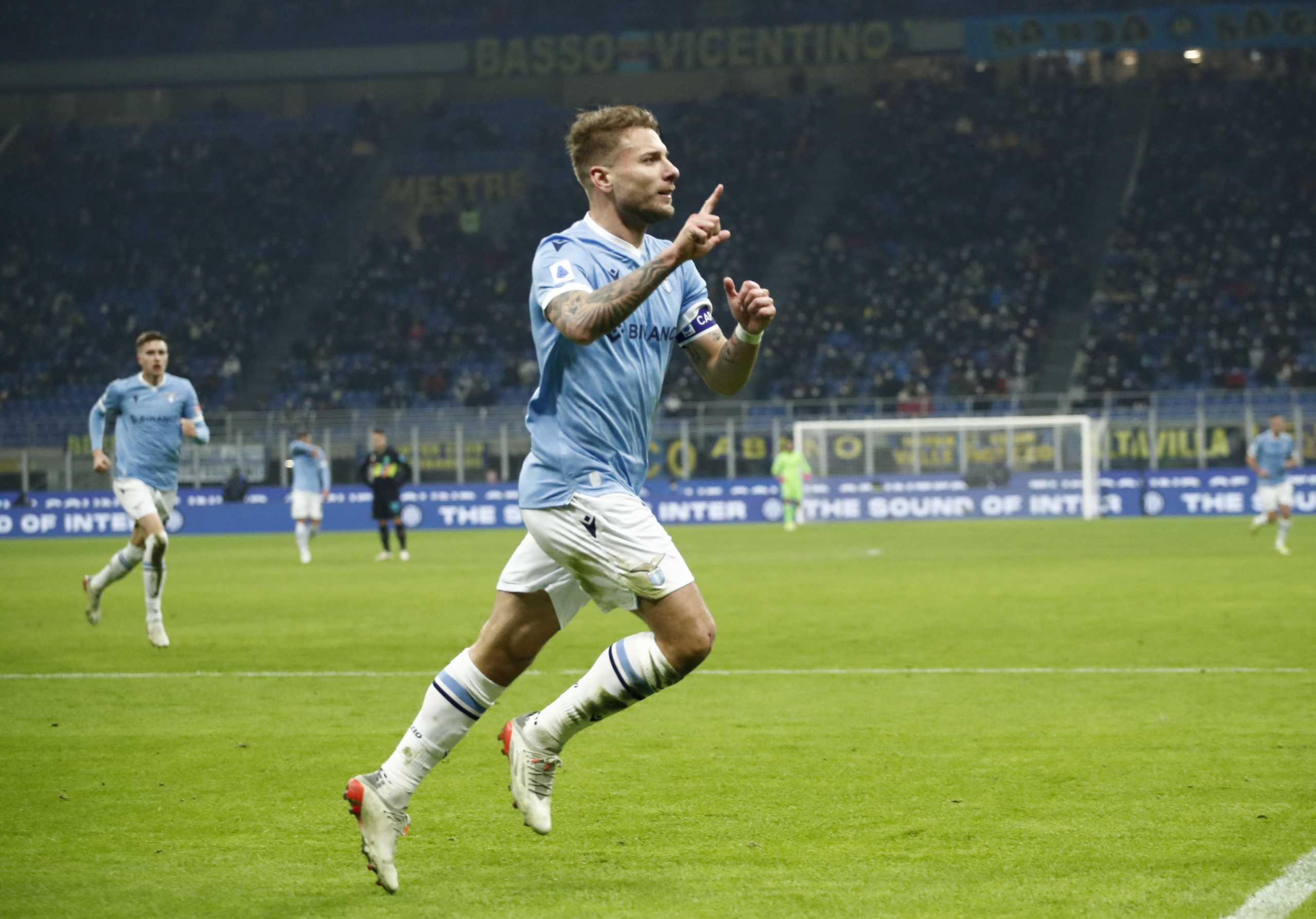 Soccer Football - Serie A - Inter Milan v Lazio - San Siro, Milan, Italy - January 9, 2022 Lazio's Ciro Immobile celebrates scoring their first goal REUTERS