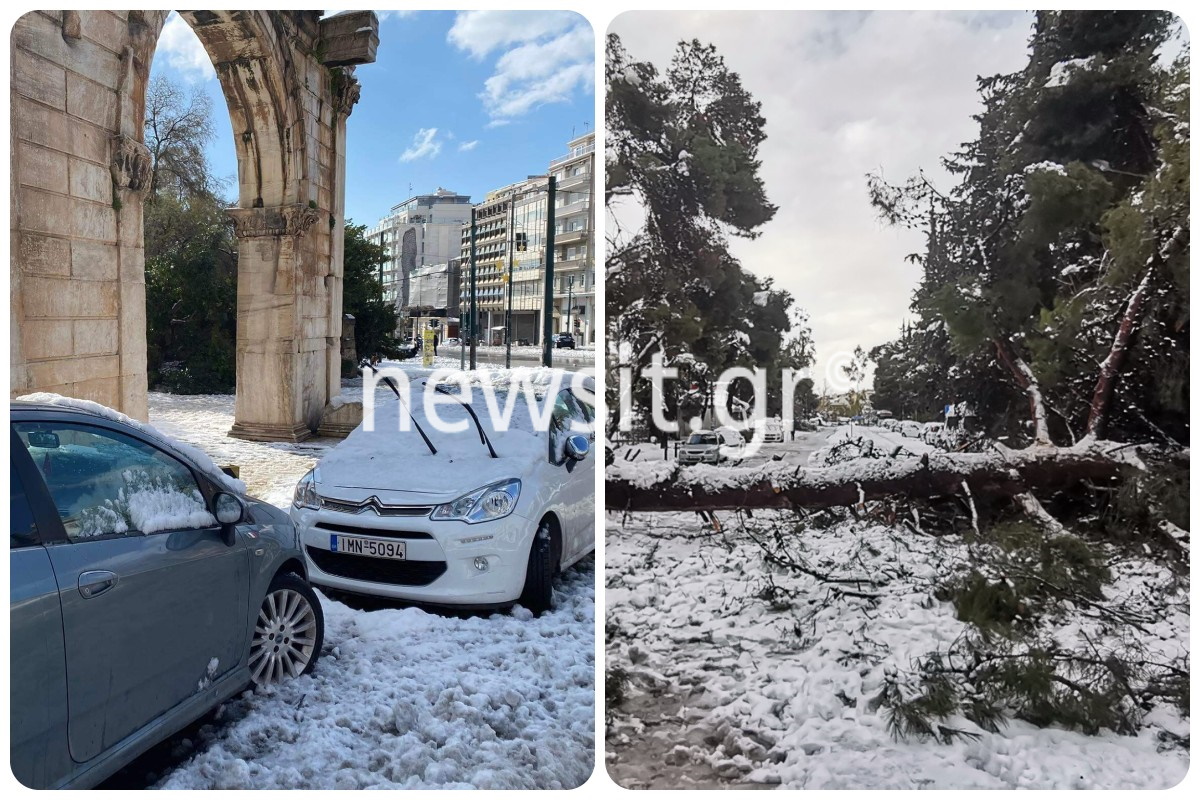 Βομβαρδισμένο τοπίο η Αττική μετά την επέλαση της κακοκαιρίας – Παρατημένα αυτοκίνητα και προβλήματα από πτώσεις δέντρων