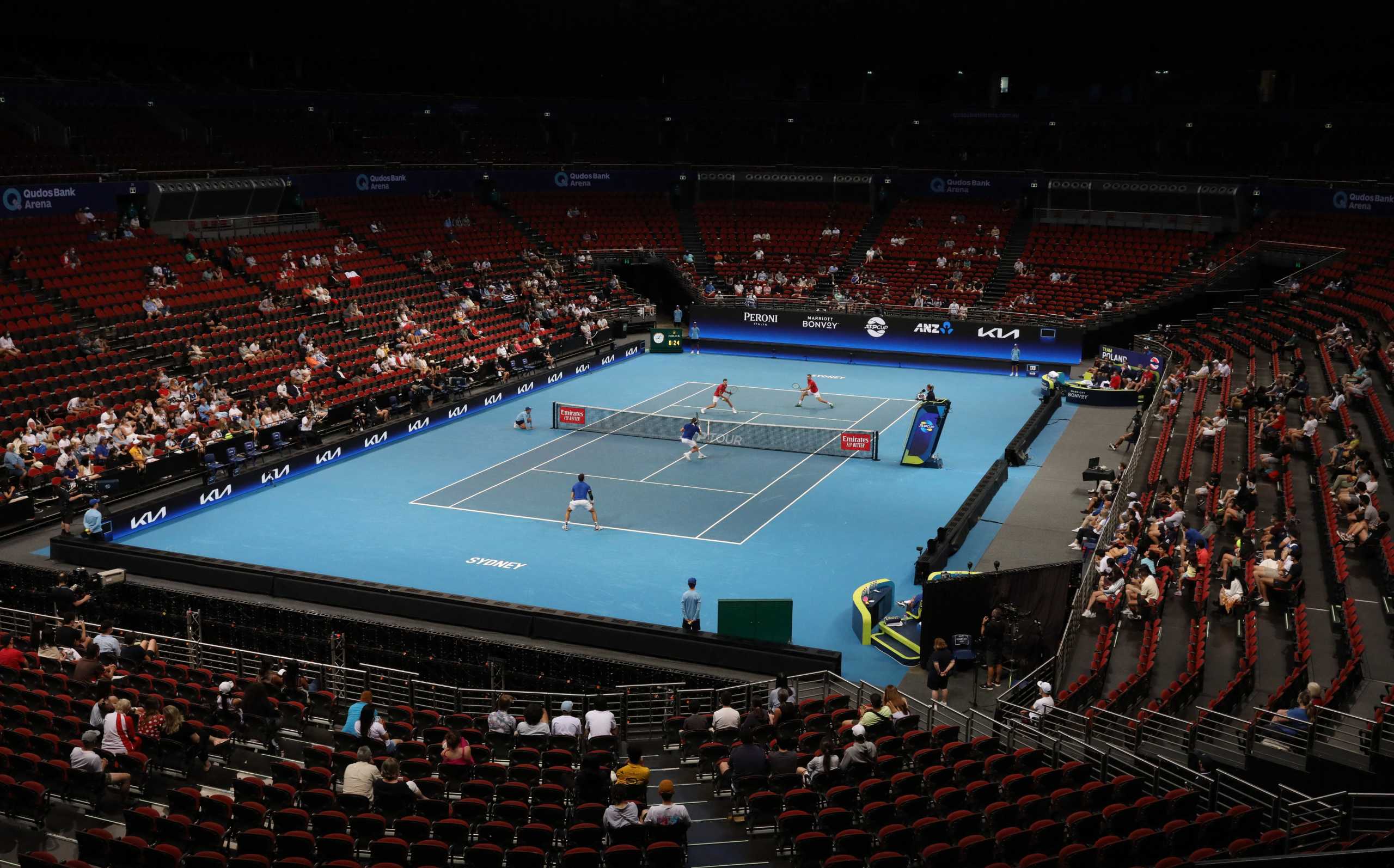 Tennis - ATP Cup - Sydney Olympic Park, Sydney, Australia - January 1, 2022  General view during the doubles group stage match between Greece's Stefanos Tsitsipas and Michail Pervolarakis and Poland's Hubert Hurkacz and Jan Zielinski REUTERS