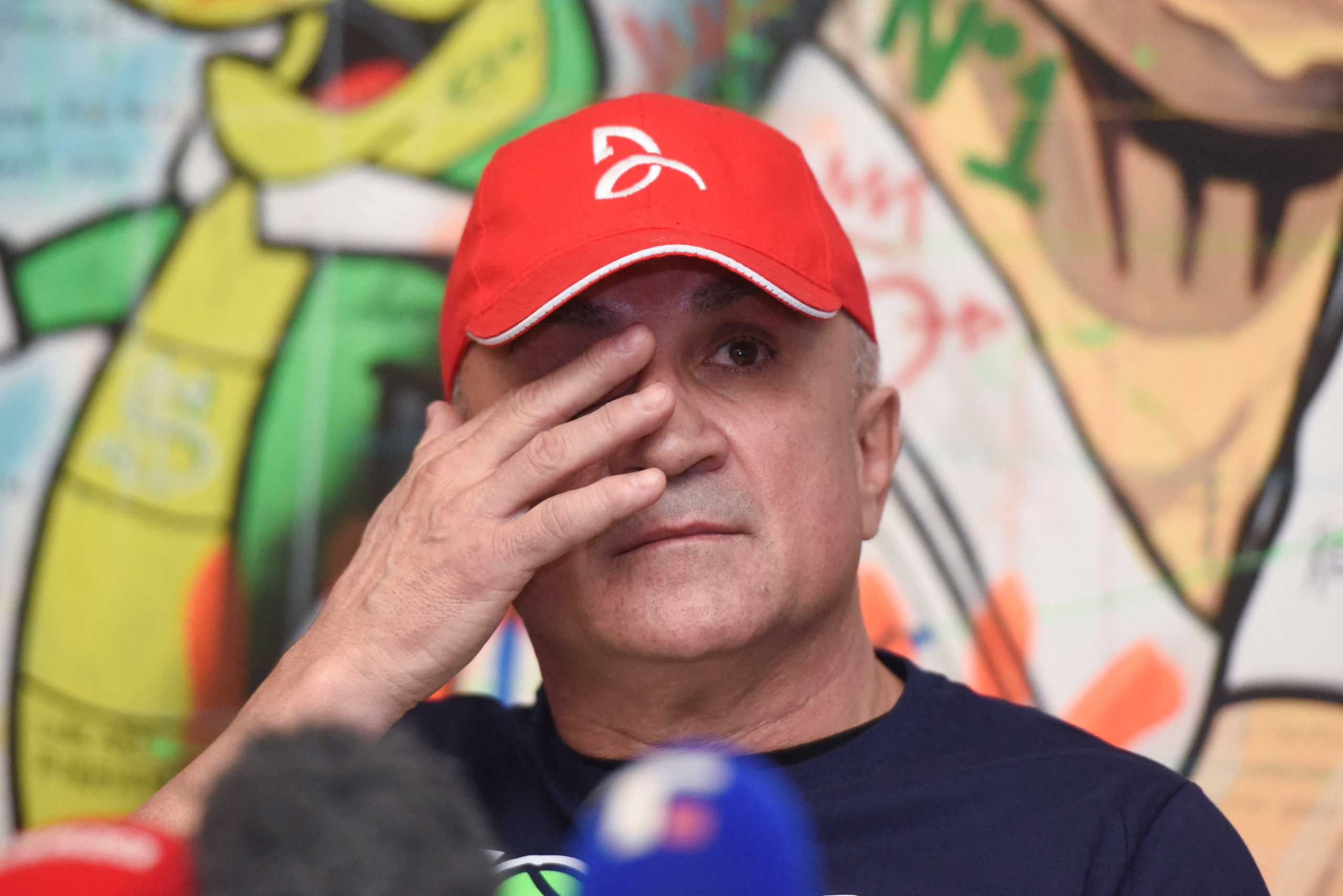 Serbian tennis player Novak Djokovic's father Srdjan holds a press conference as the player is fighting in Australia his visa cancellation and pending deportation in a Federal Court challenge in Belgrade, Serbia, January 6, 2022. REUTERS