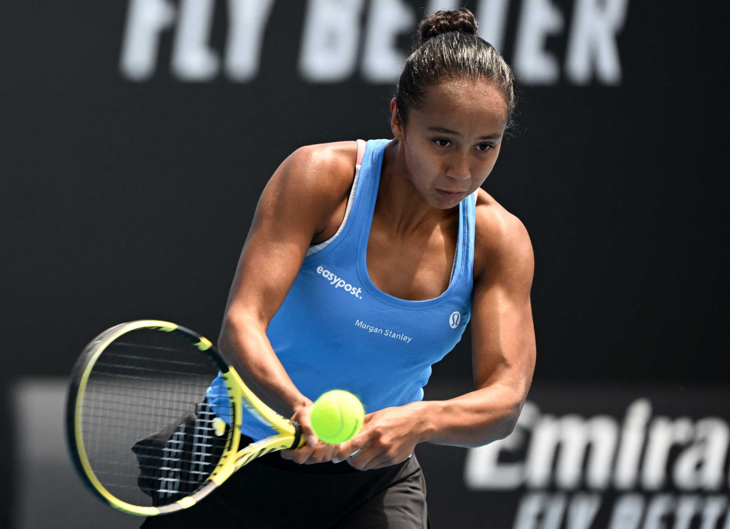 Tennis - Australian Open - Melbourne Park, Melbourne, Australia - January 18, 2022 Canada's Leylah Fernandez in action during her first round match against Australia's Maddison Inglis REUTERS