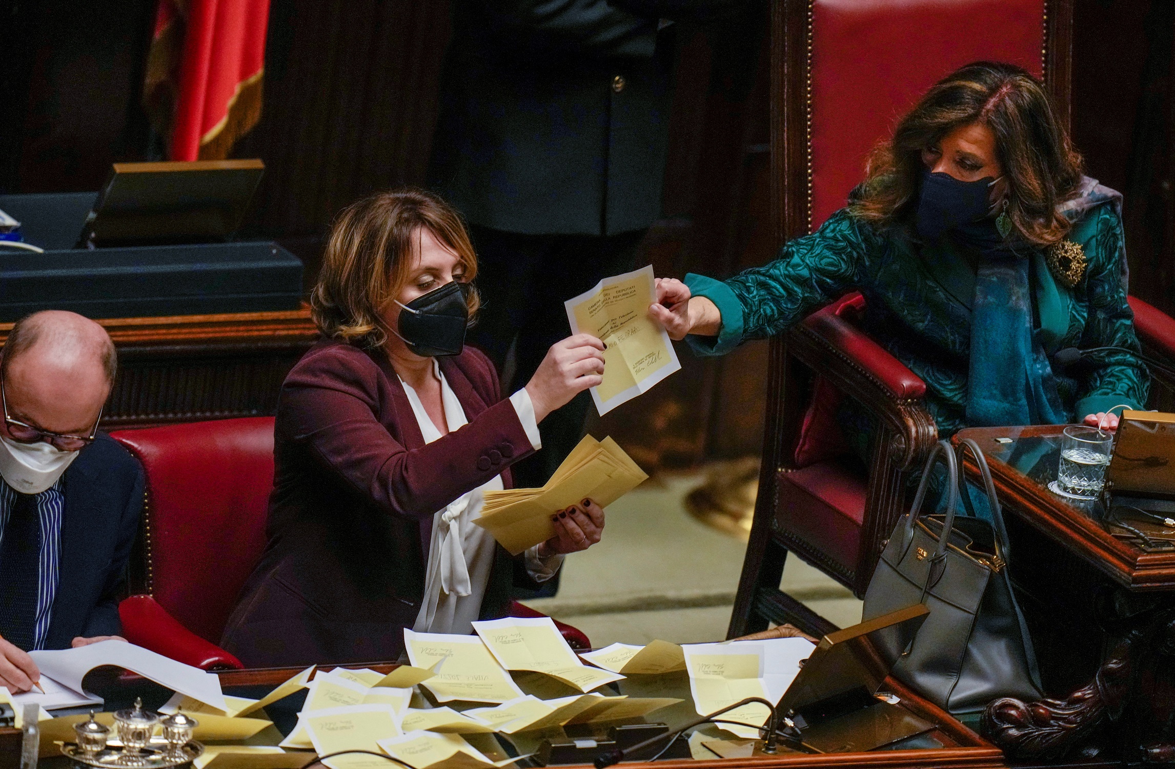 Senate President Maria Elisabetta Alberti Casellati helps count ballots in the Italian parliament, during a voting session for the election of Italy’s 13th president in Rome, Italy, January 25, 2022. Alessandra Tarantino