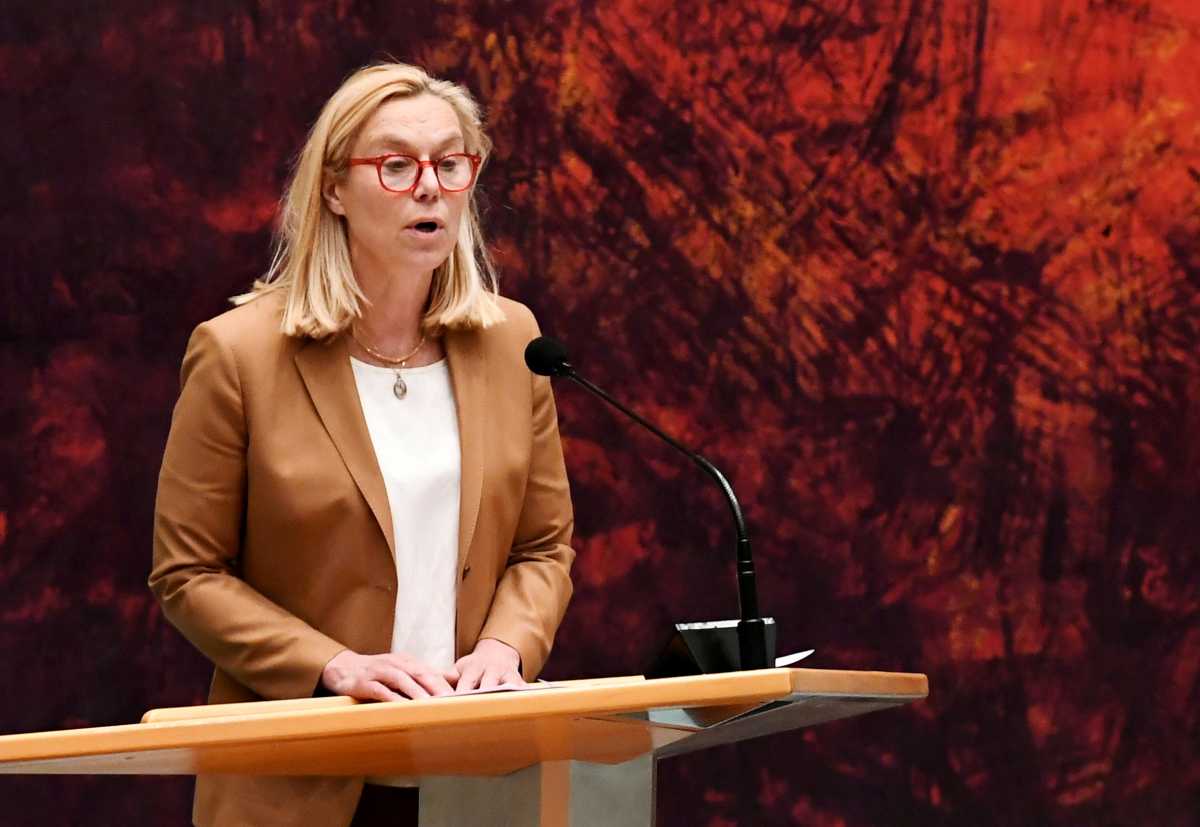 FILE PHOTO: Sigrid Kaag, Dutch minister for foreign trade and development cooperation, speaks in The Hague, Netherlands April 2, 2021. REUTERS
