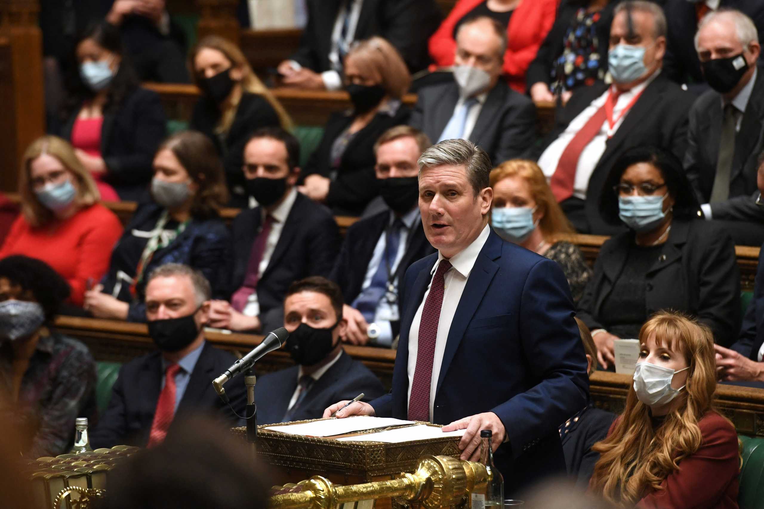 British opposition Labour Party leader Keir Starmer speaks during the weekly question time debate in parliament in London, Britain December 15, 2021. UK Parliament