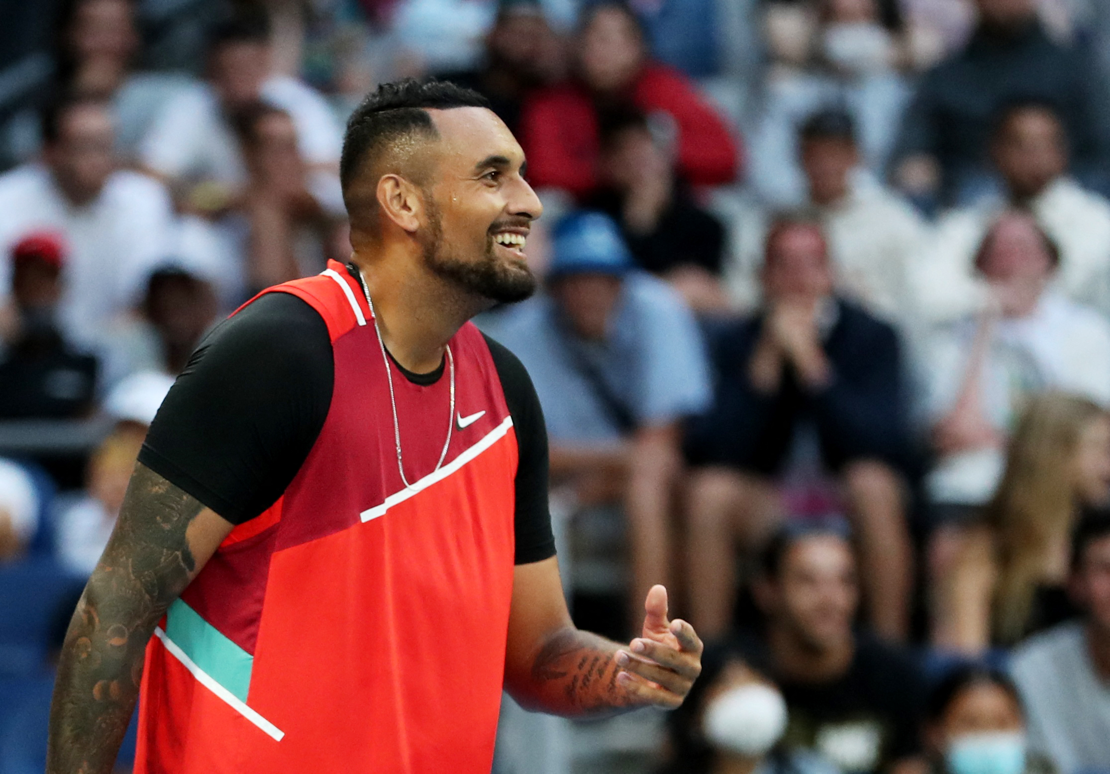 Tennis - Australian Open - Melbourne Park, Melbourne, Australia - January 18, 2022 Australia's Nick Kyrgios reacts during his first round match against Britain's Liam Broady REUTERS