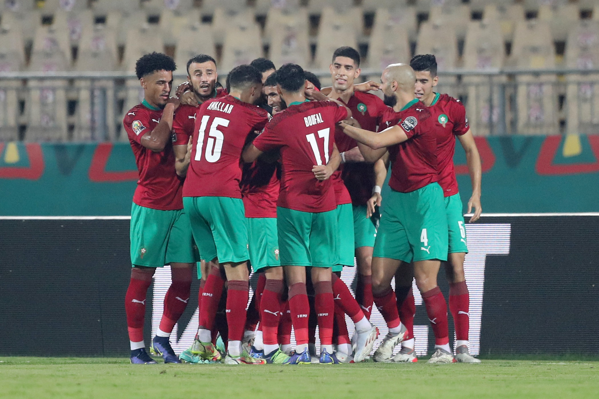 Soccer Football - Africa Cup of Nations - Round of 16 - Morocco v Malawi - Ahmadou Ahidjo Stadium, Yaounde, Cameroon - January 25, 2022 Morocco's Achraf Hakimi celebrates scoring their second goal with teammates REUTERS