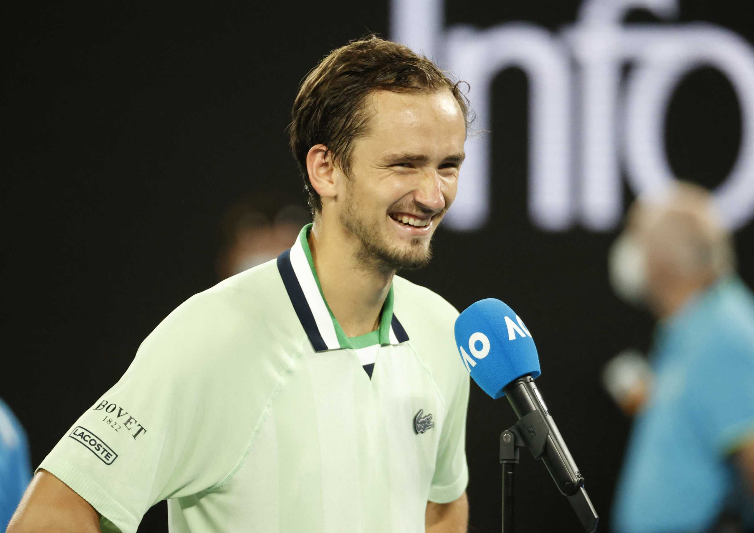 Tennis - Australian Open - Melbourne Park, Melbourne, Australia - January 28, 2022 Russia's Daniil Medvedev speaks after winning his semi final match against Greece's Stefanos Tsitsipas REUTERS