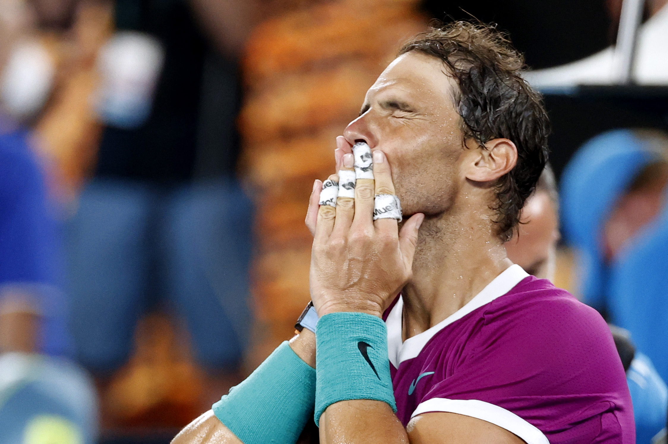 Tennis - Australian Open - Melbourne Park, Melbourne, Australia - January 28, 2022 Spain's Rafael Nadal celebrates winning his semi final match against Italy's Matteo Berrettini REUTERS